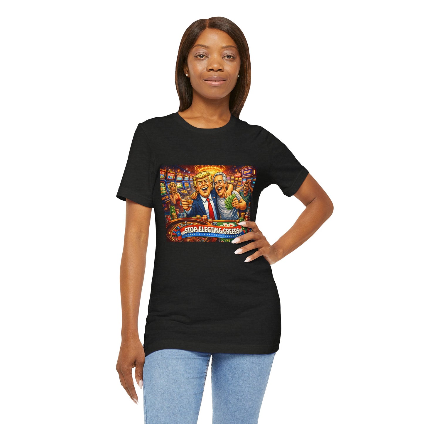Stop Electing Creeps Graphic Tee — Political Satire T‑Shirt