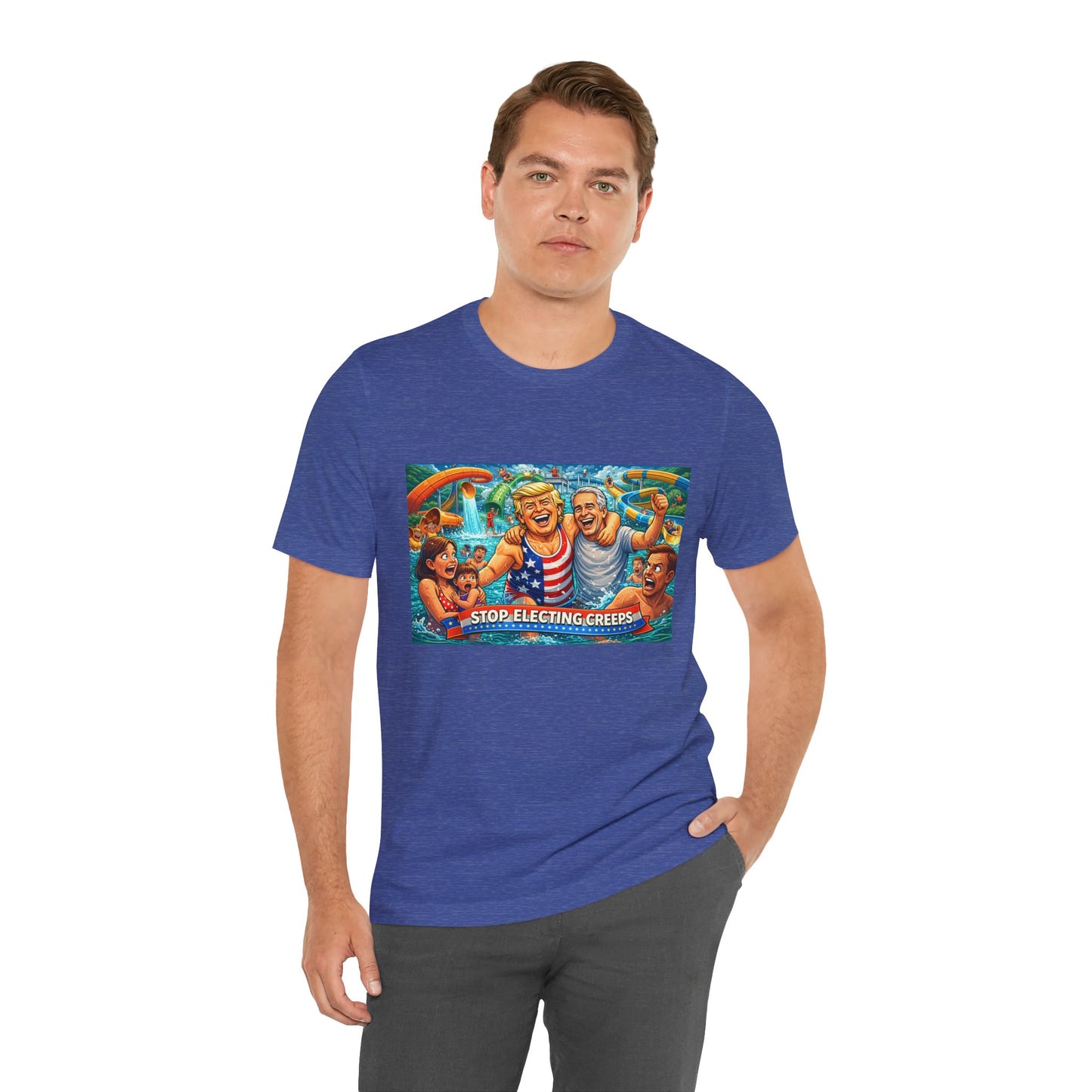 T‑Shirt — "Stop Fleecing Creeps" Beach Party Graphic Tee
