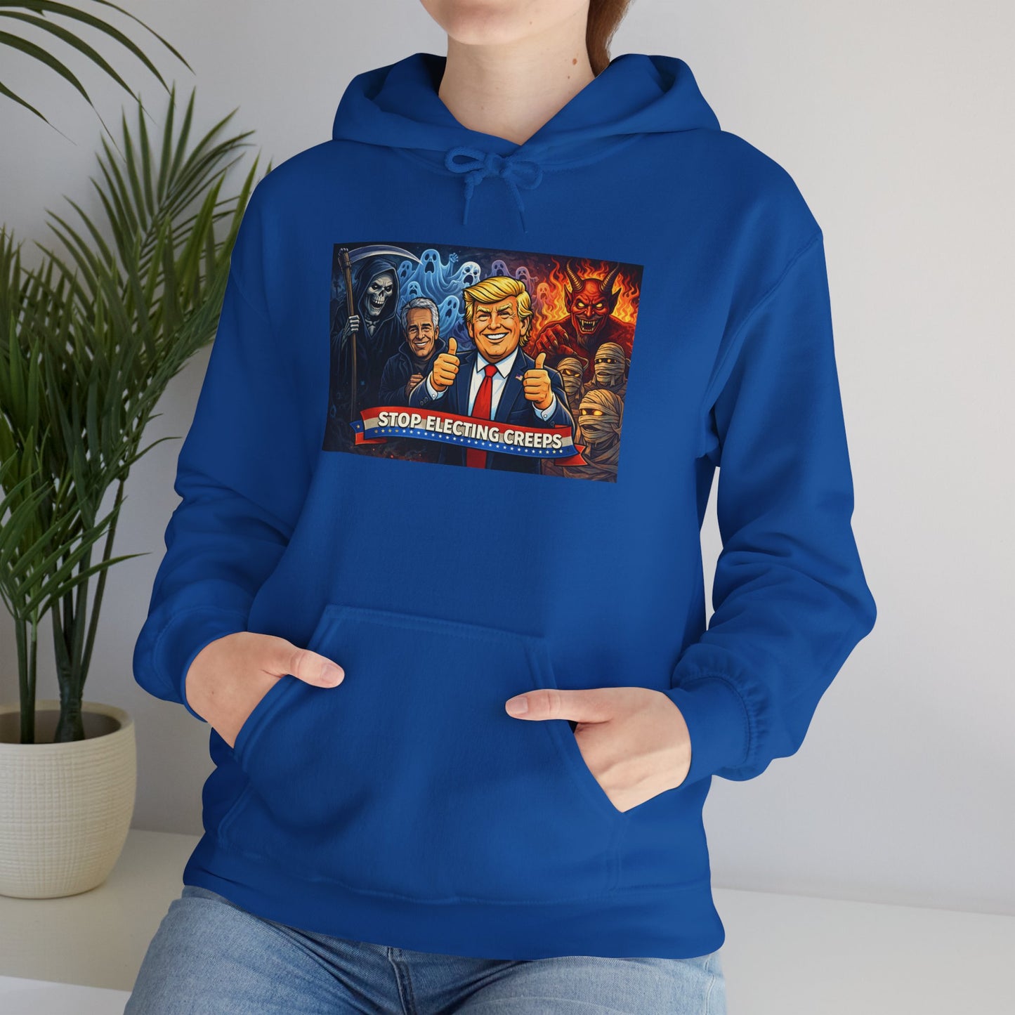 Political Caricature Hoodie — Bold Retro Satire Graphic Sweatshirt
