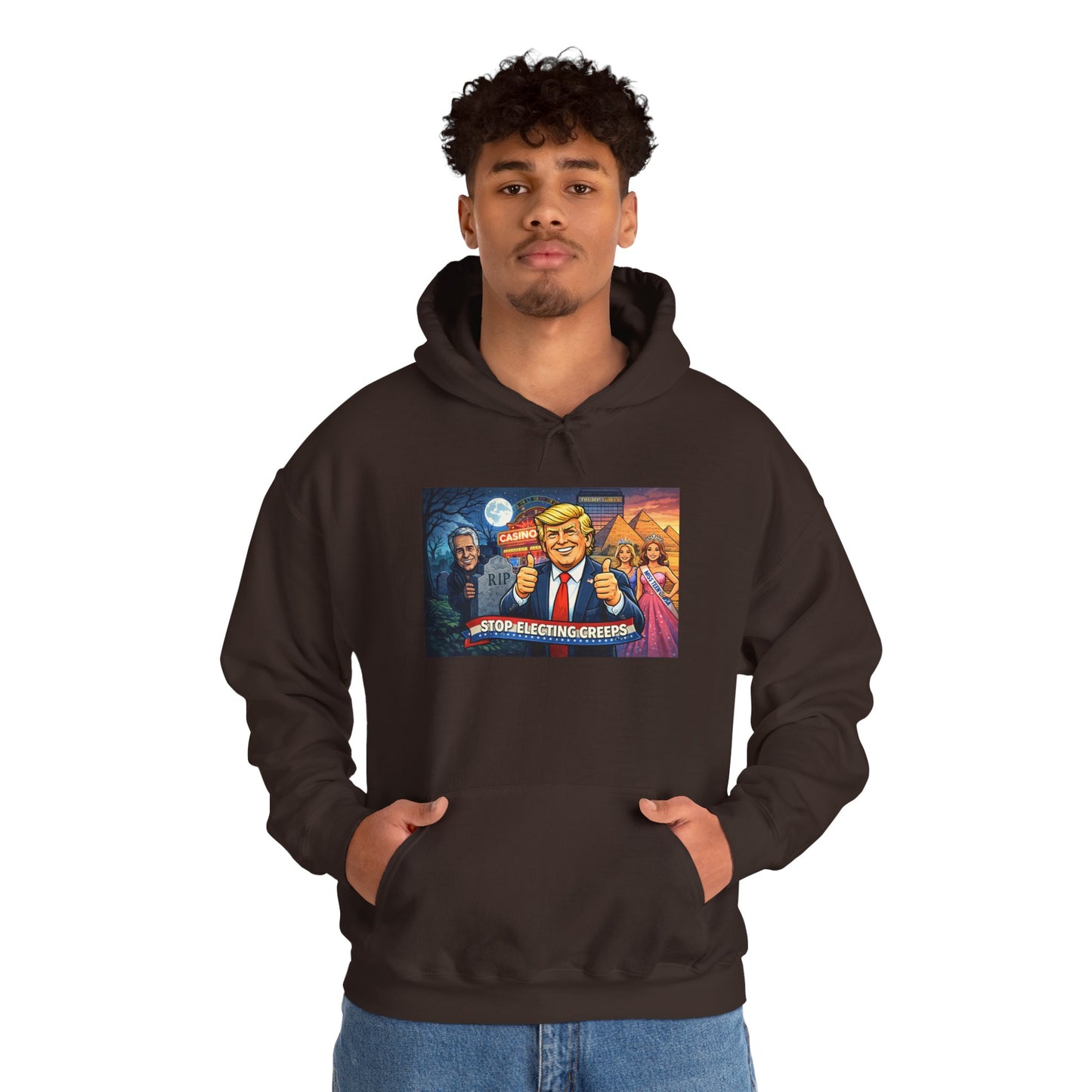 Political Hoodie — 'Make America Grateful' Cartoon Trump & Supporters Graphic Hoodie