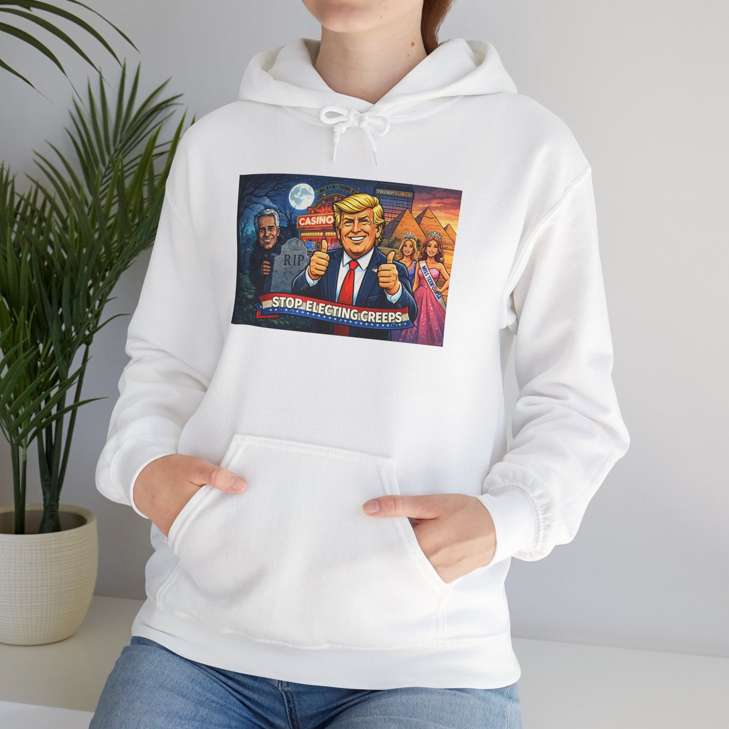 Political Hoodie — 'Make America Grateful' Cartoon Trump & Supporters Graphic Hoodie