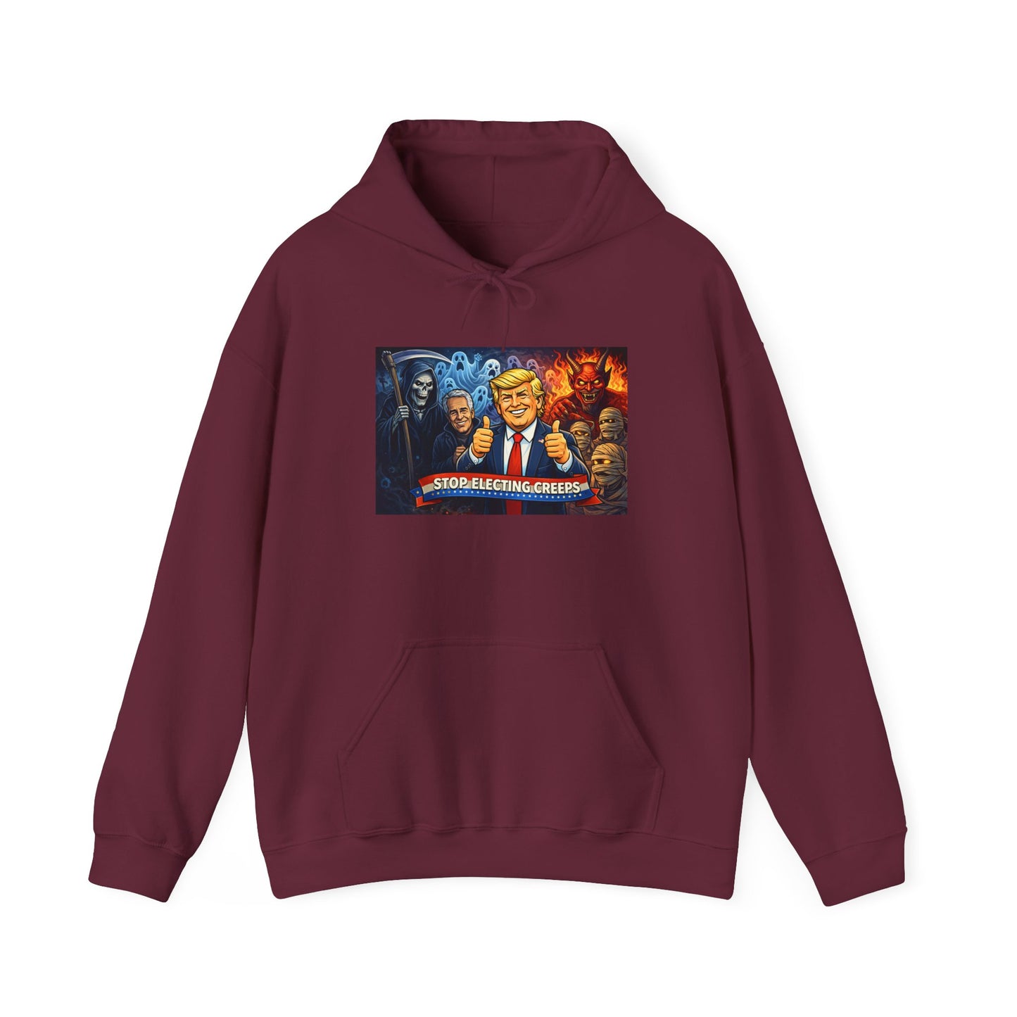 Political Caricature Hoodie — Bold Retro Satire Graphic Sweatshirt