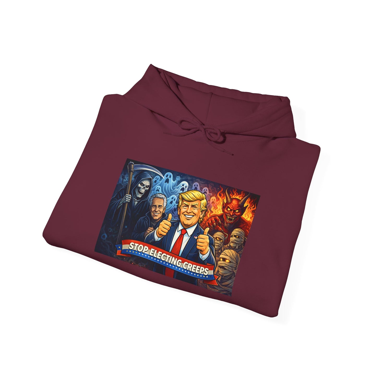 Political Caricature Hoodie — Bold Retro Satire Graphic Sweatshirt