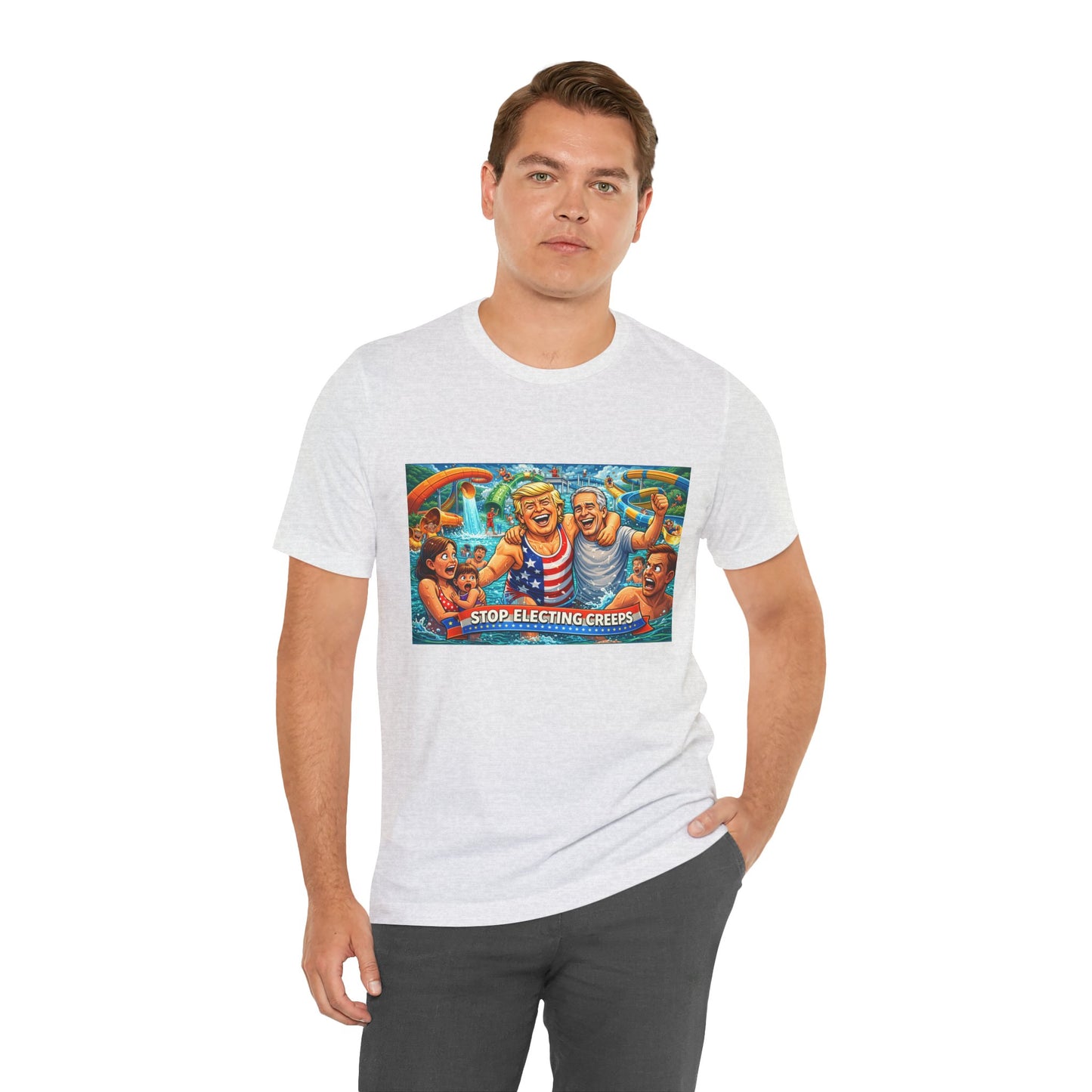 T‑Shirt — "Stop Fleecing Creeps" Beach Party Graphic Tee