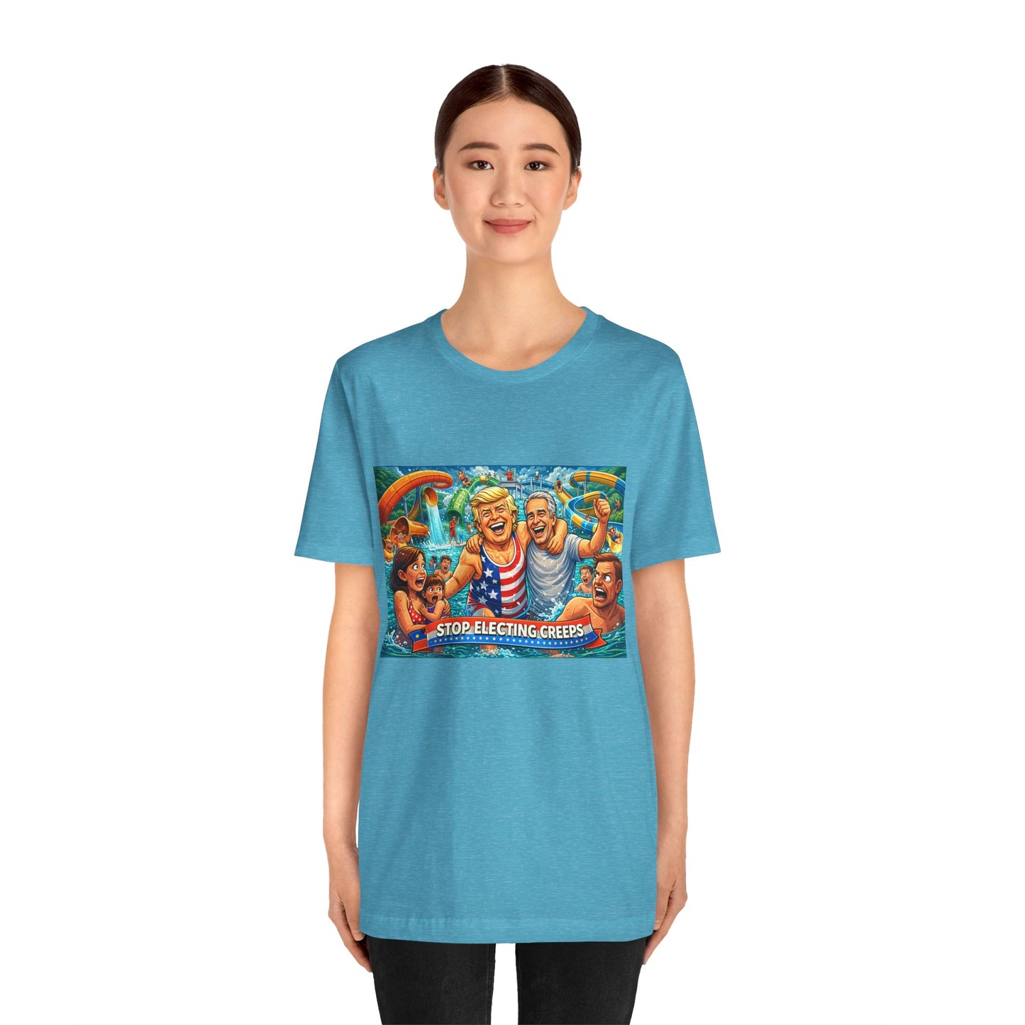 T‑Shirt — "Stop Fleecing Creeps" Beach Party Graphic Tee
