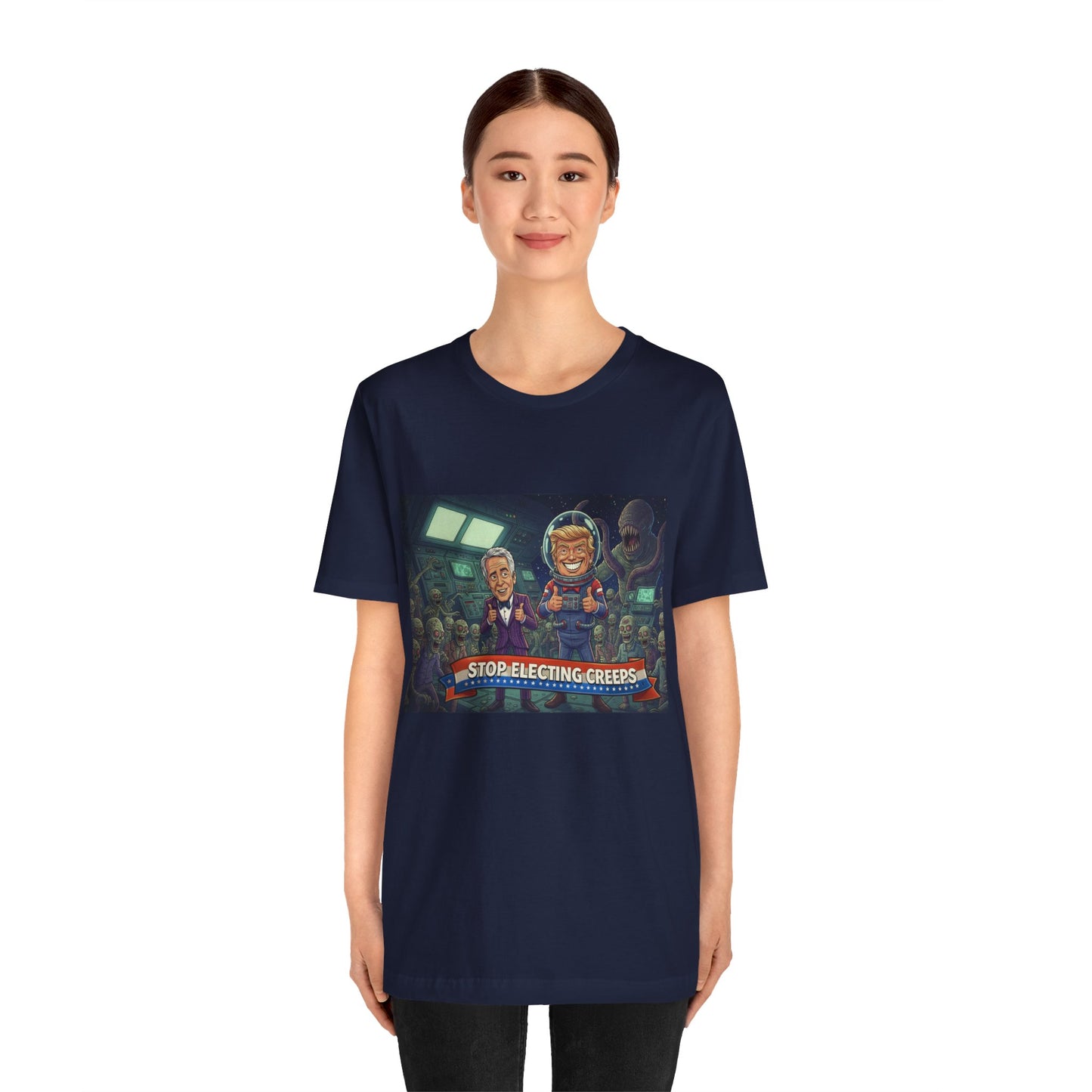 Political Satire Tee — “Stop Electing Creeps” Graphic Shirt
