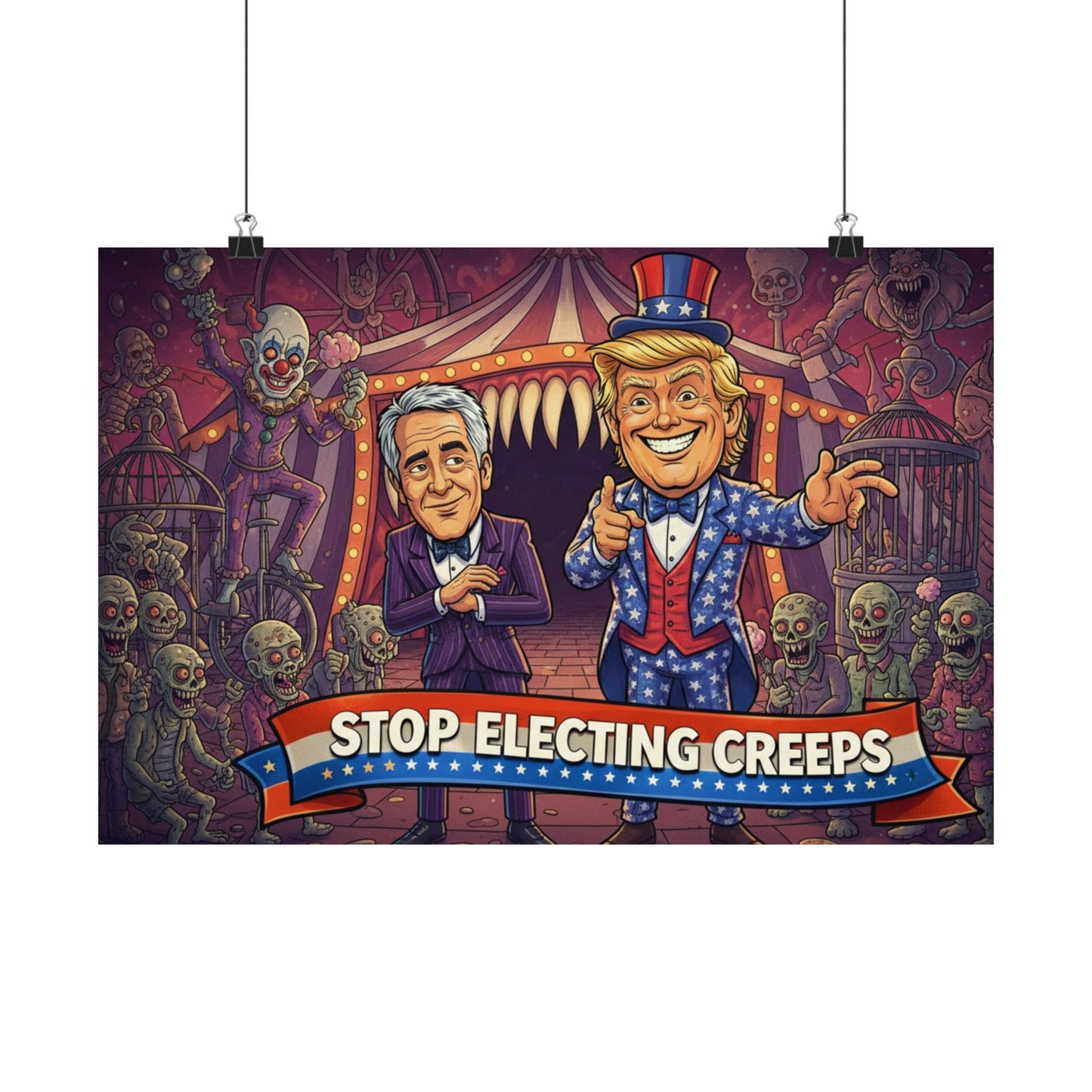 Stop Electing Creeps Matte Horizontal Poster — Political Satire Carnival Art