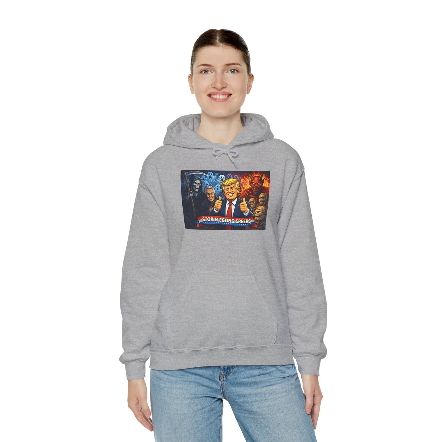 Political Caricature Hoodie — Bold Retro Satire Graphic Sweatshirt