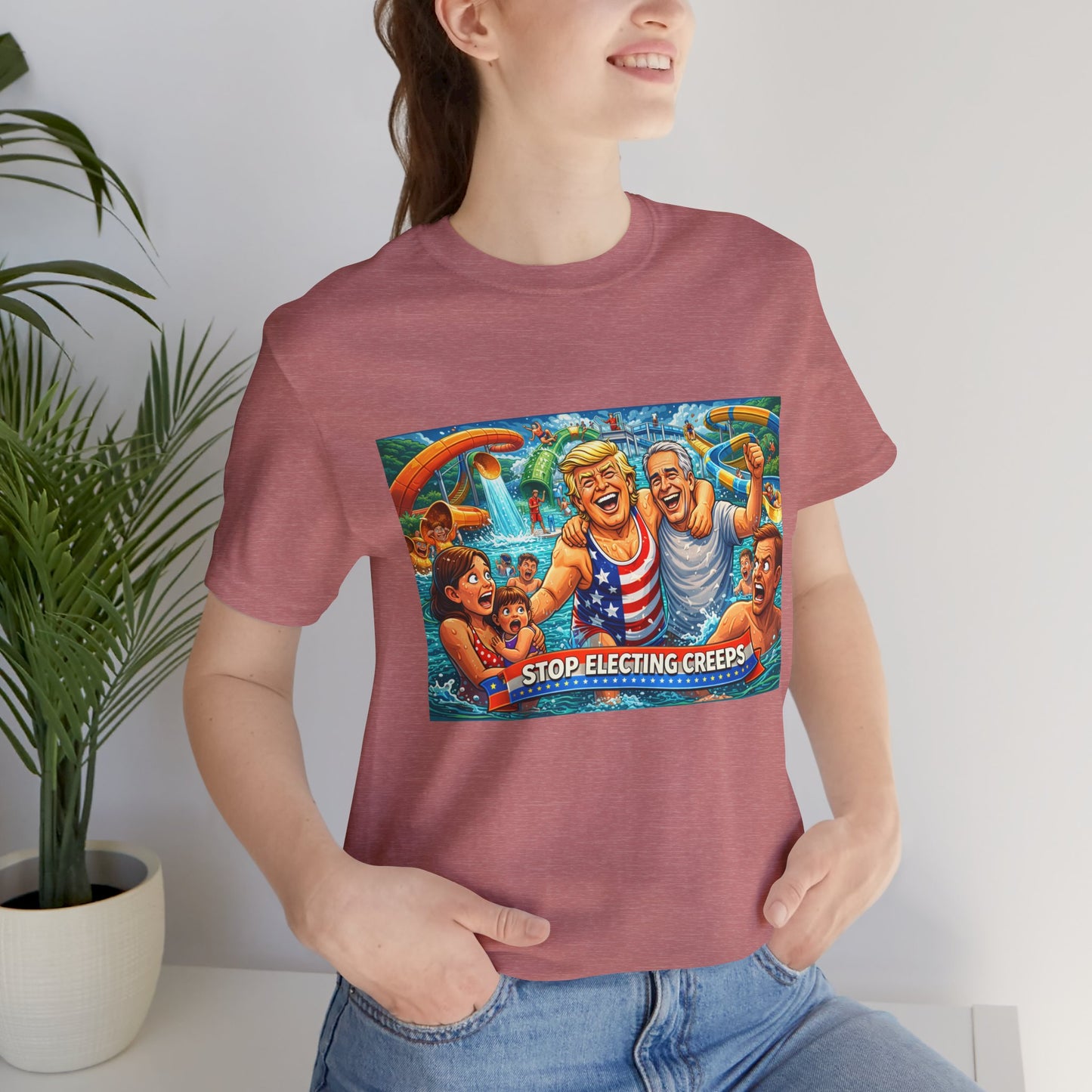 T‑Shirt — "Stop Fleecing Creeps" Beach Party Graphic Tee