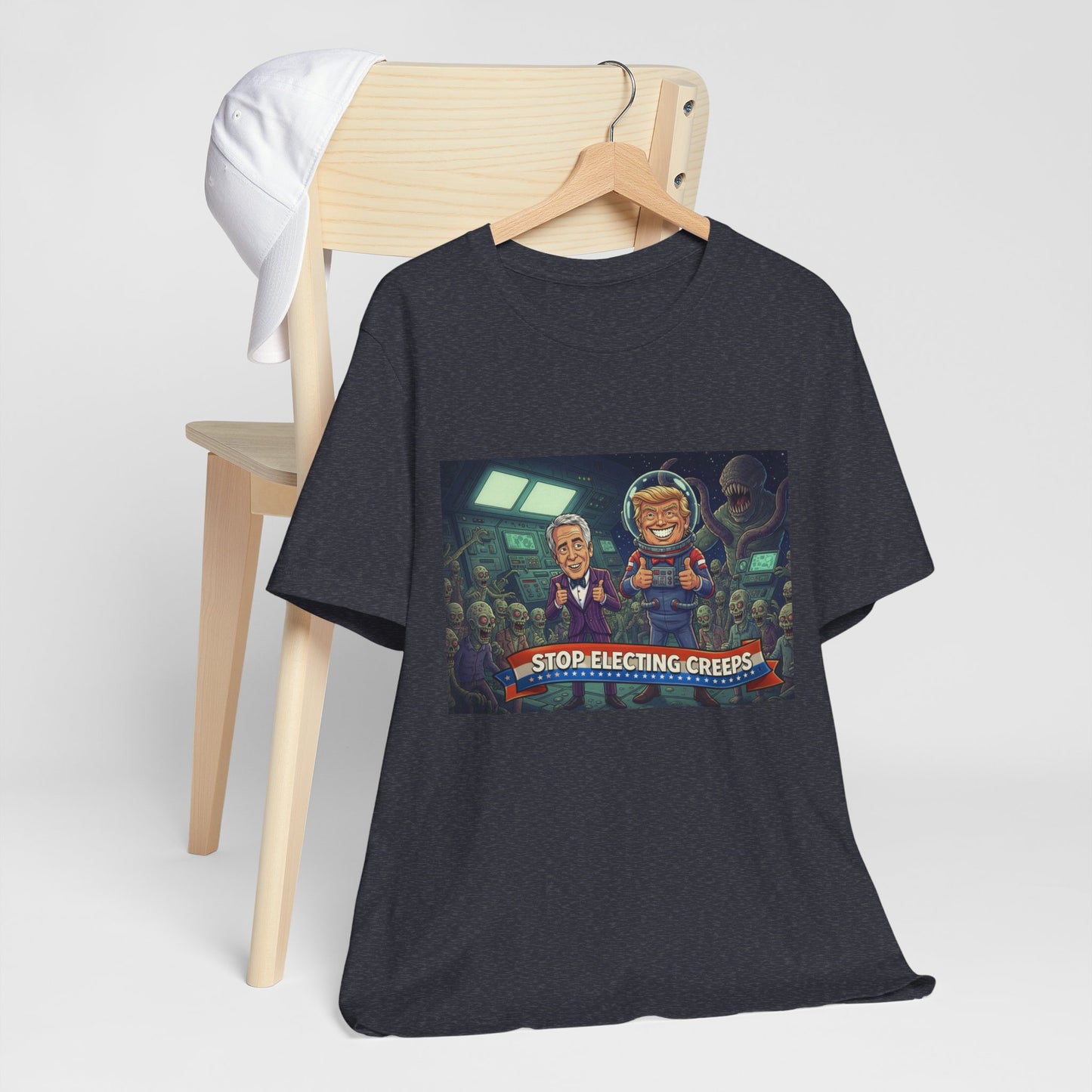Political Satire Tee — “Stop Electing Creeps” Graphic Shirt