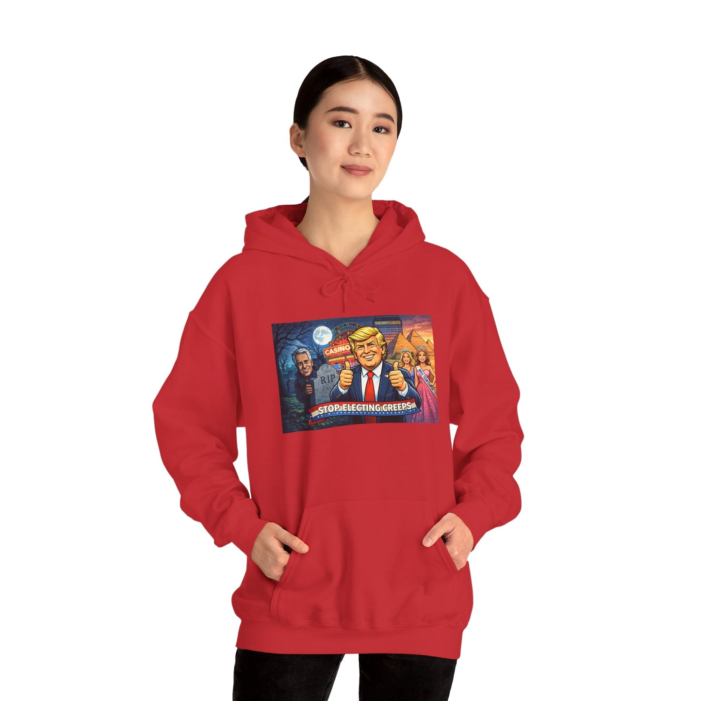 Political Hoodie — 'Make America Grateful' Cartoon Trump & Supporters Graphic Hoodie