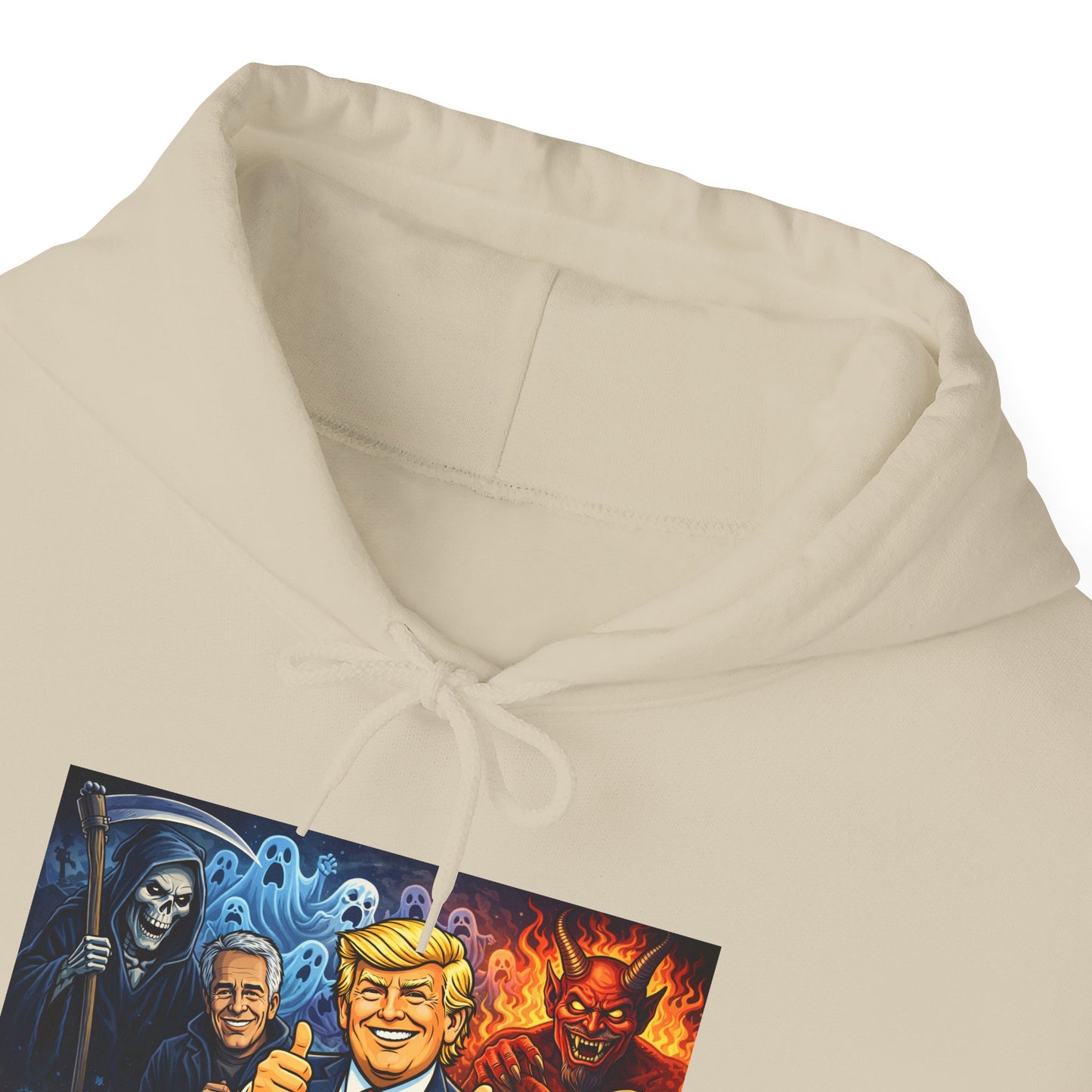 Political Caricature Hoodie — Bold Retro Satire Graphic Sweatshirt