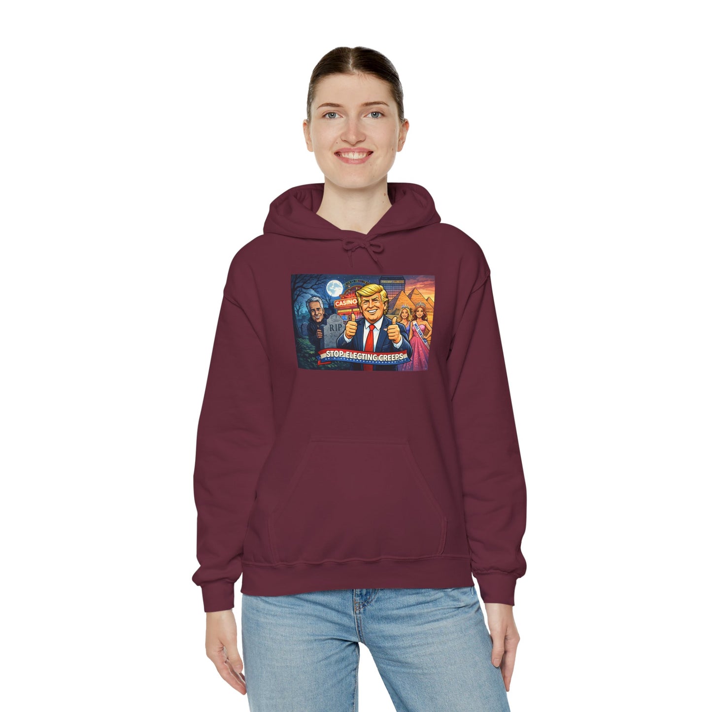 Political Hoodie — 'Make America Grateful' Cartoon Trump & Supporters Graphic Hoodie