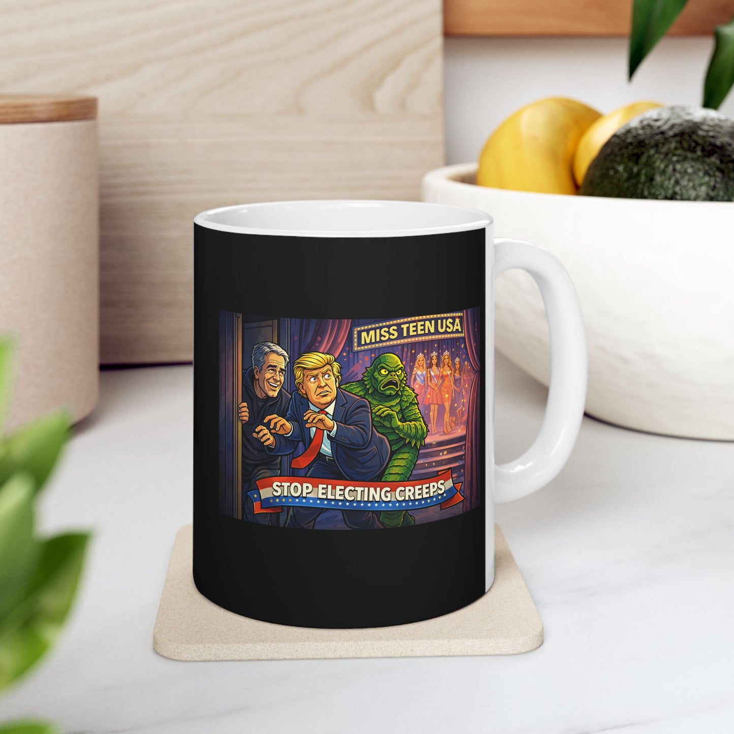 Vintage Stage Curtain Coffee Mug with Showbiz Illustration