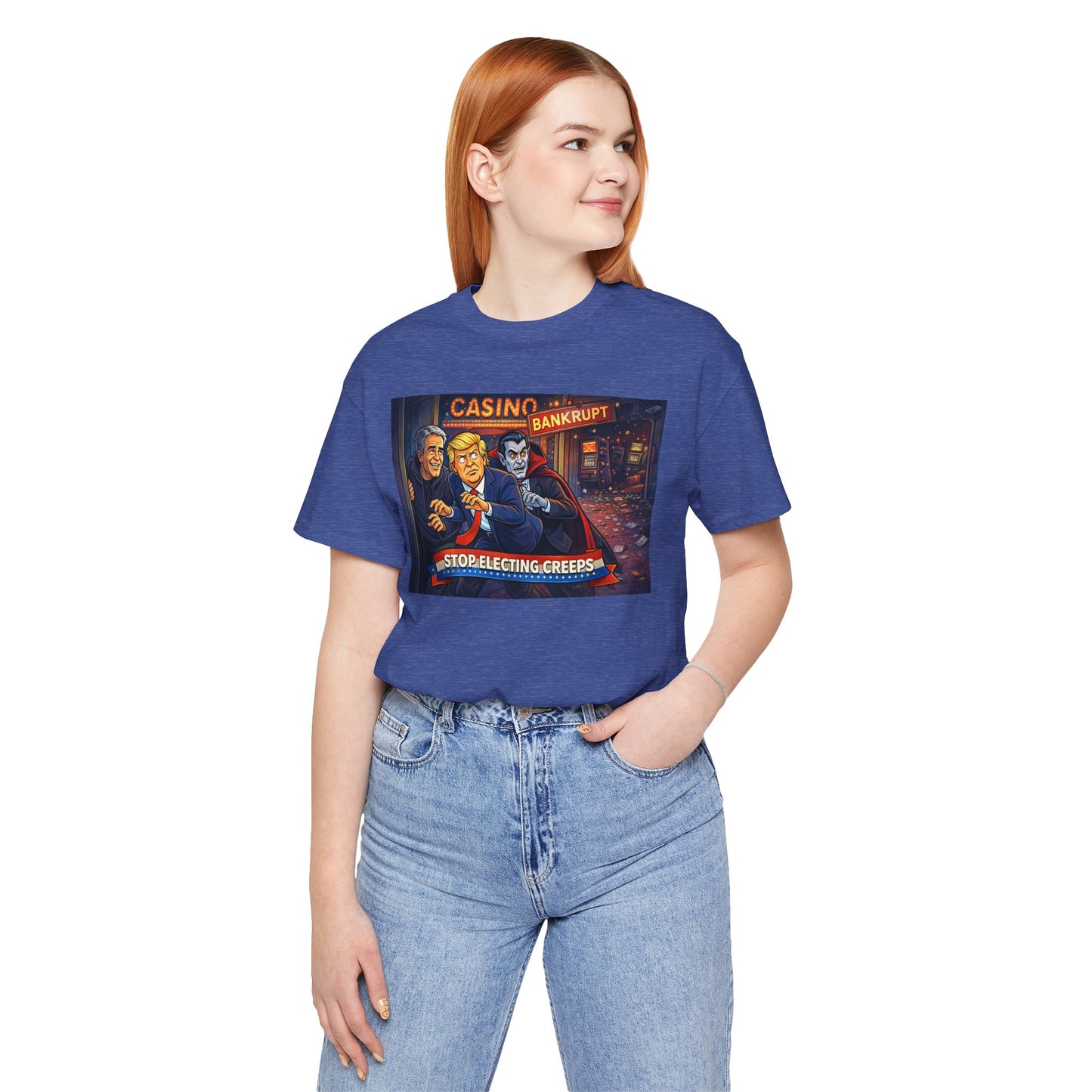 Casino Bankrupt Graphic Tee — "Stop Electing Creeps" Political Satire T‑Shirt