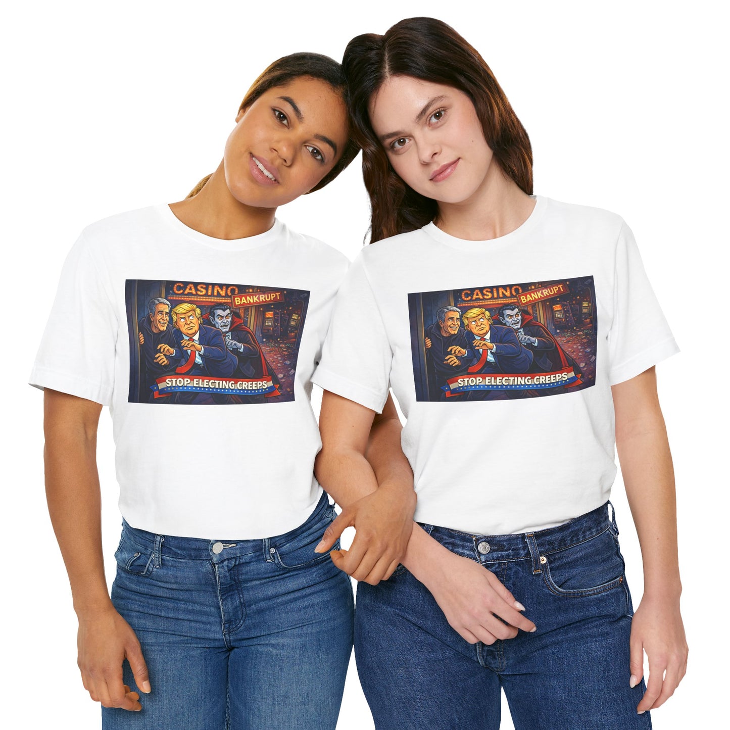 Casino Bankrupt Graphic Tee — "Stop Electing Creeps" Political Satire T‑Shirt