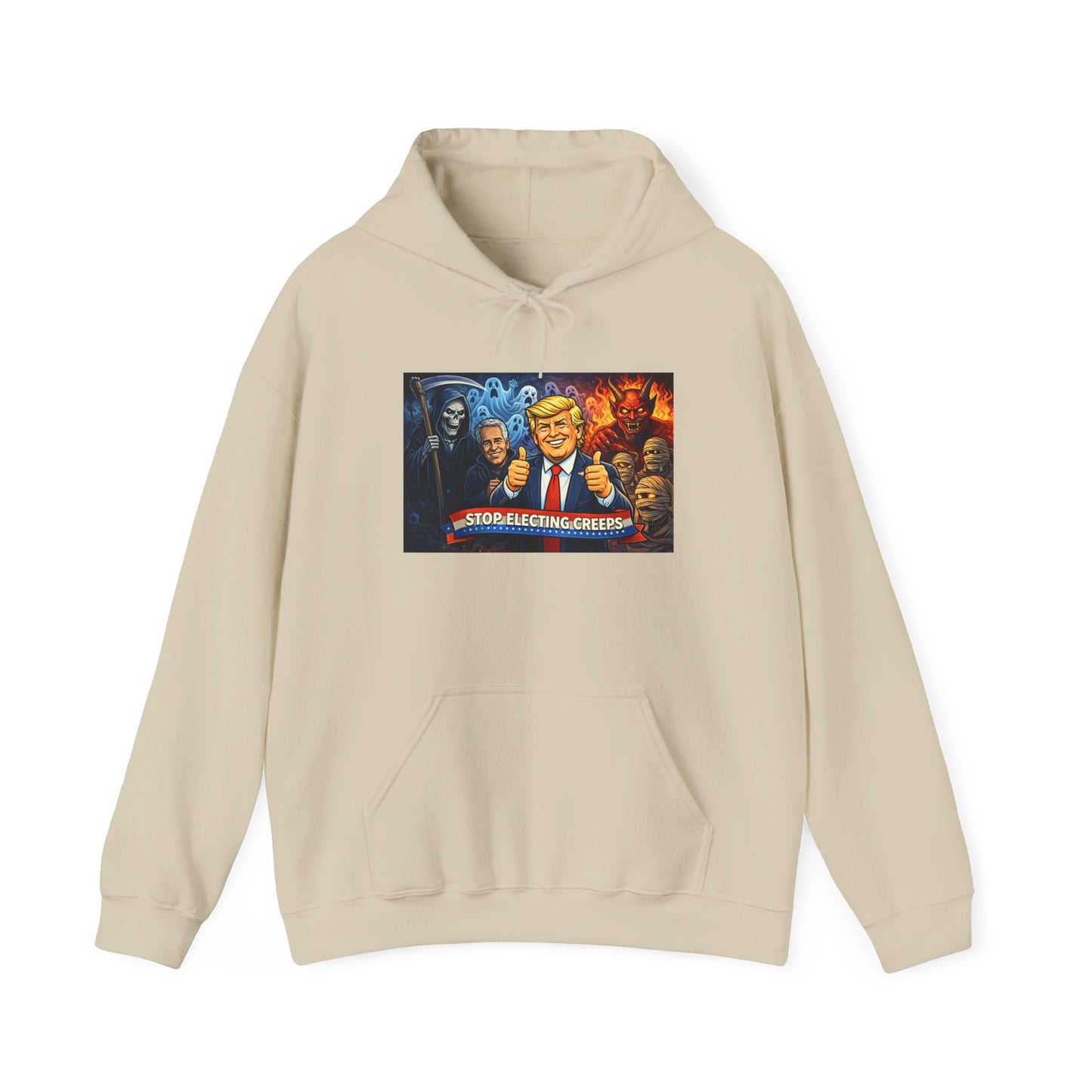Political Caricature Hoodie — Bold Retro Satire Graphic Sweatshirt