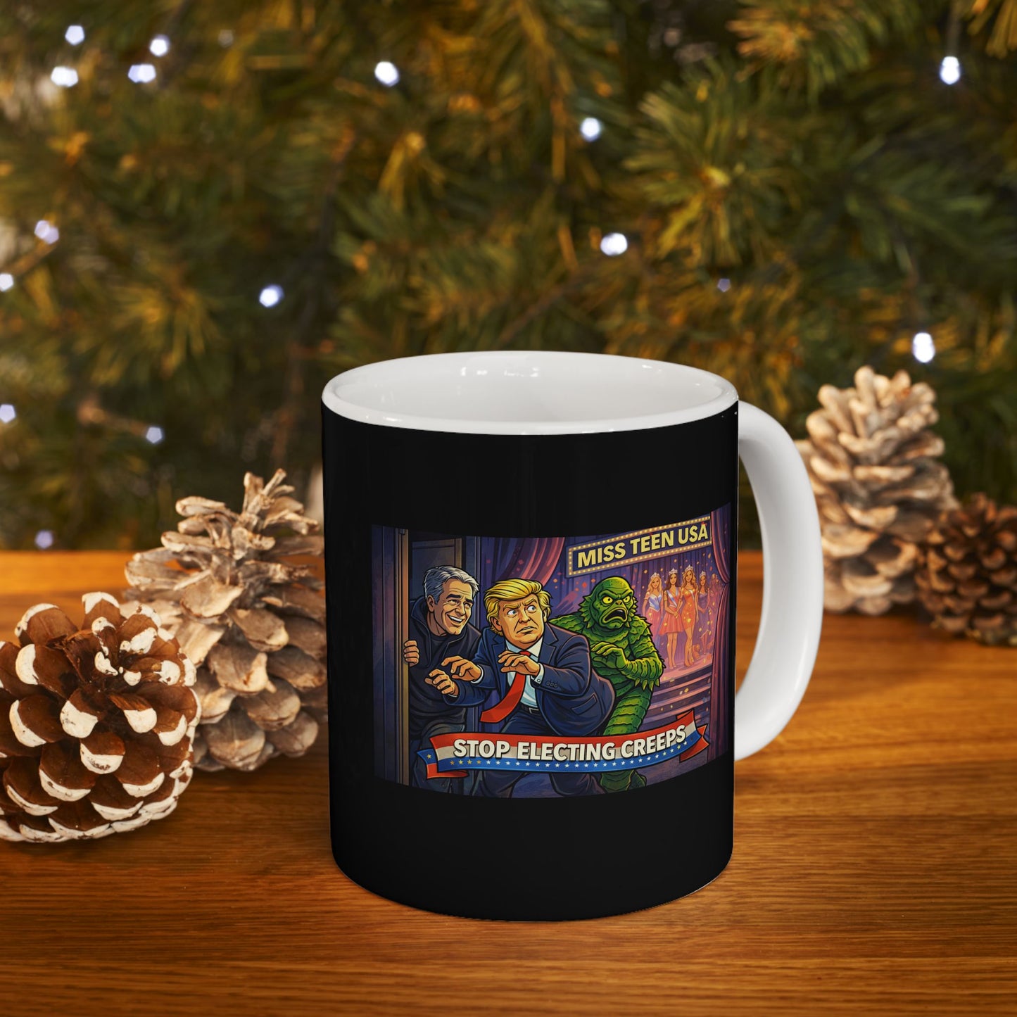 Vintage Stage Curtain Coffee Mug with Showbiz Illustration