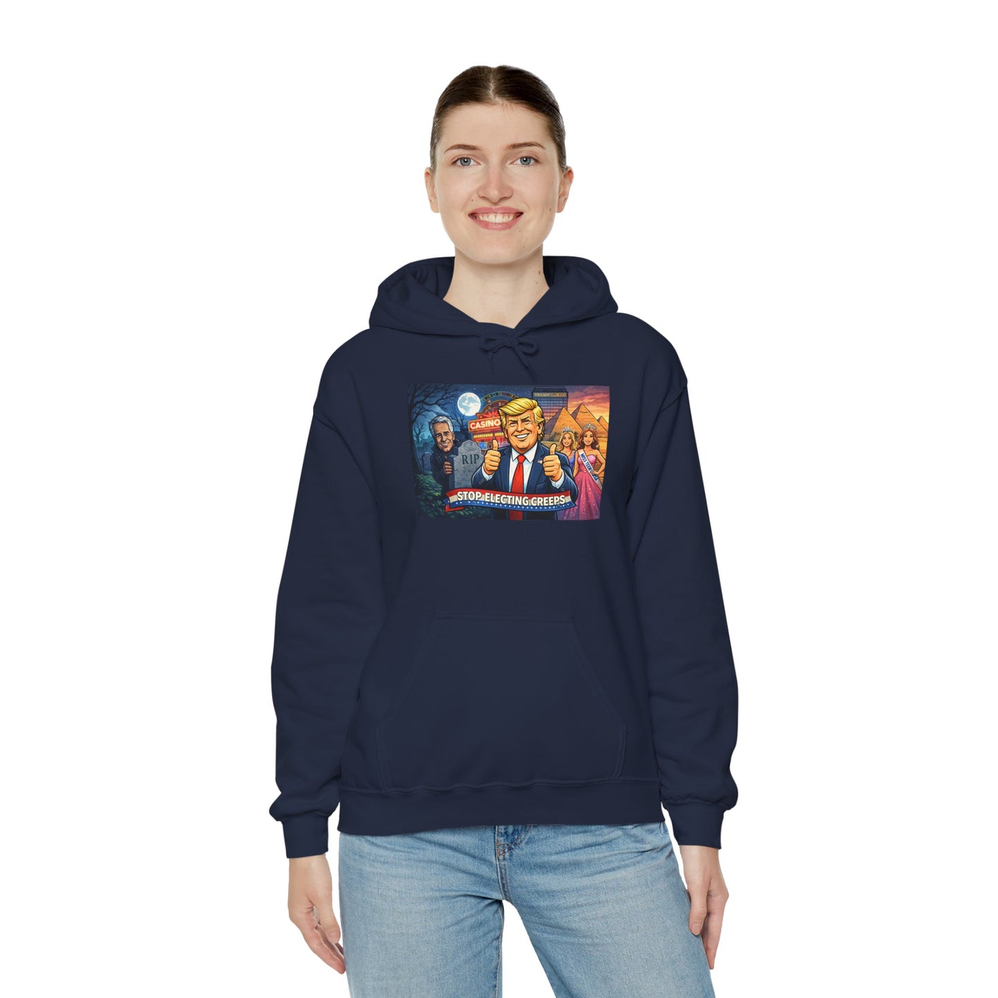 Political Hoodie — 'Make America Grateful' Cartoon Trump & Supporters Graphic Hoodie