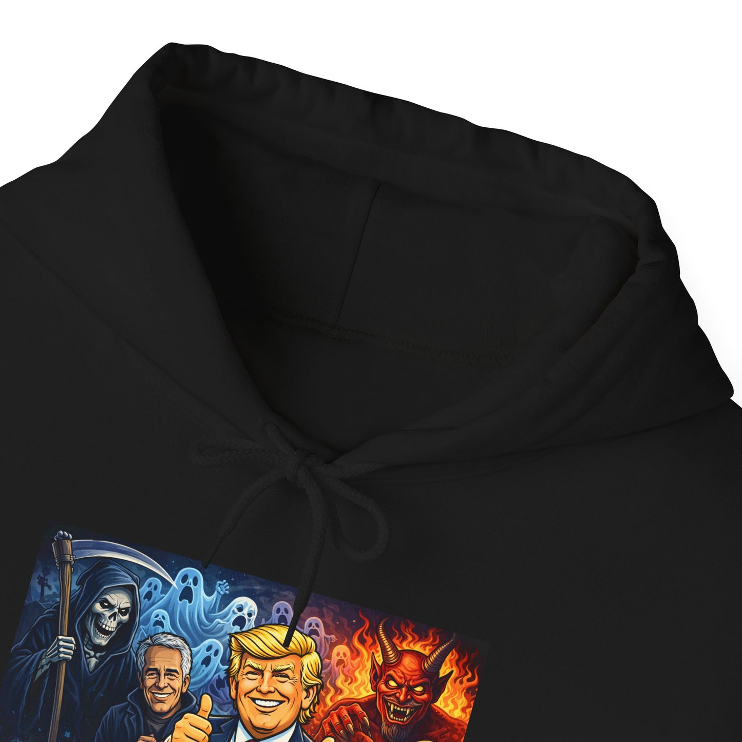 Political Caricature Hoodie — Bold Retro Satire Graphic Sweatshirt