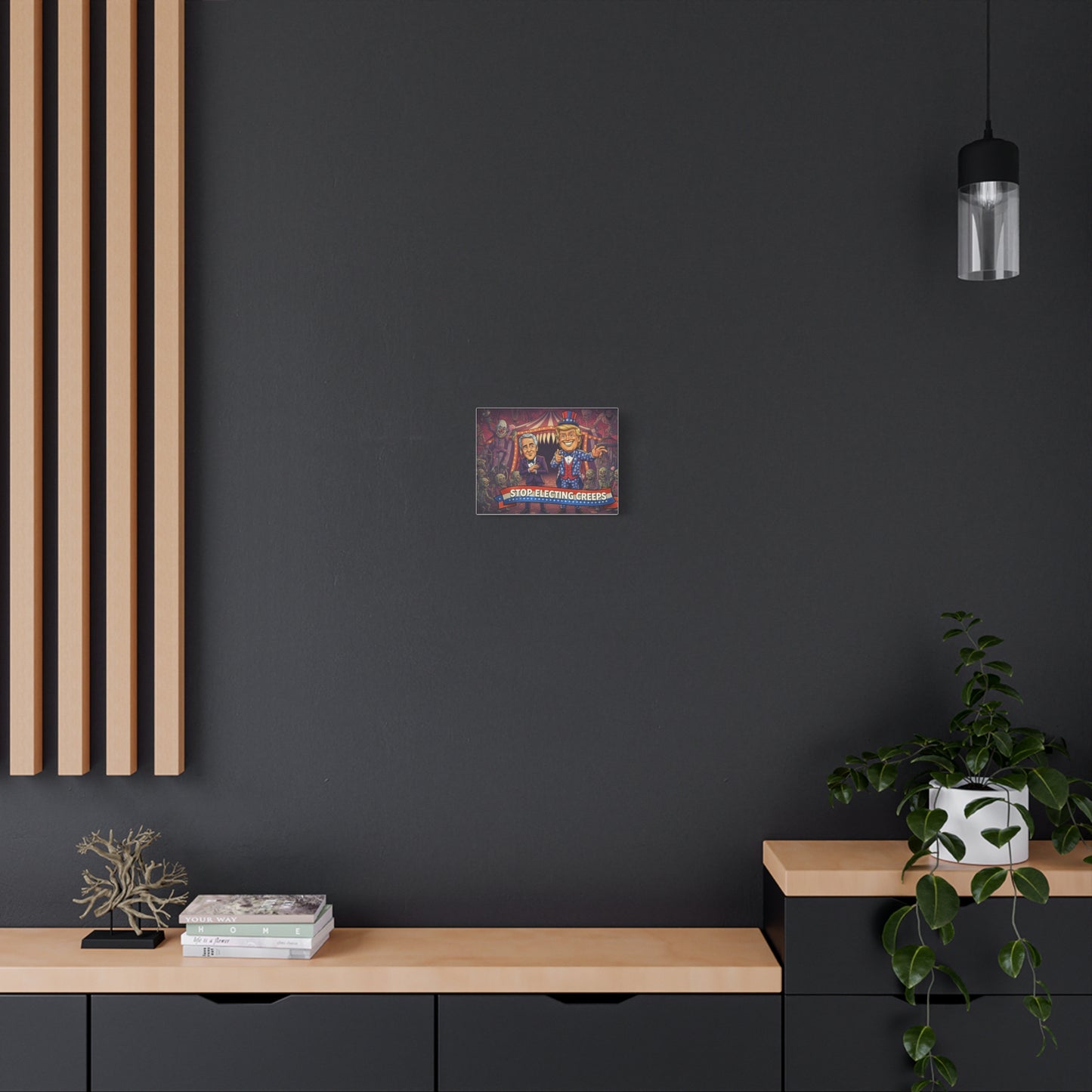 Stop Electing Creeps Canvas Wall Art — Political Satire Trump & Jeffrey Epstein Caricature