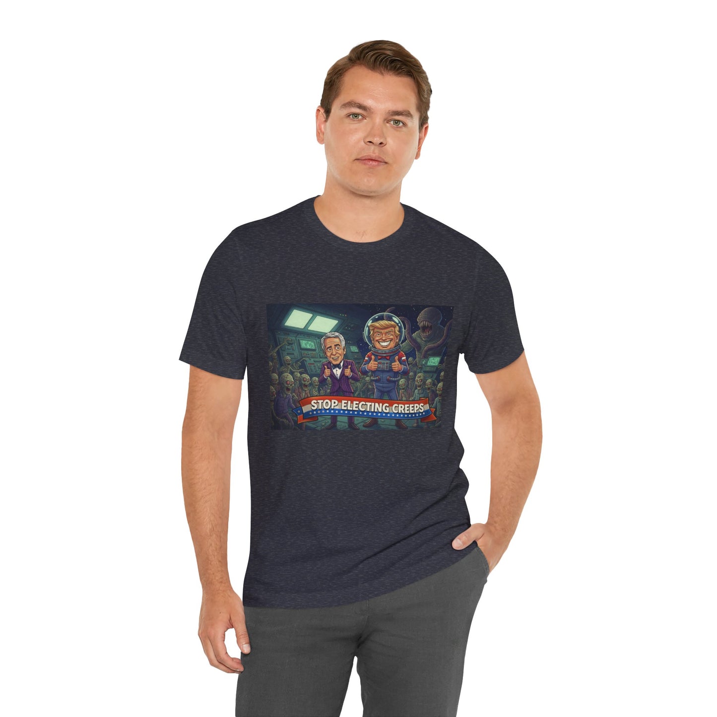 Political Satire Tee — “Stop Electing Creeps” Graphic Shirt