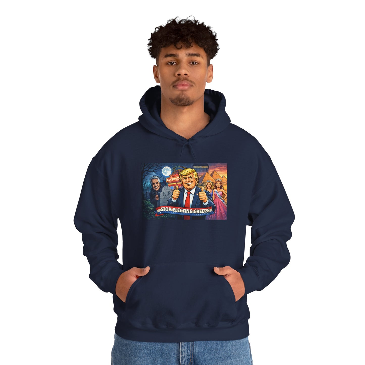 Political Hoodie — 'Make America Grateful' Cartoon Trump & Supporters Graphic Hoodie