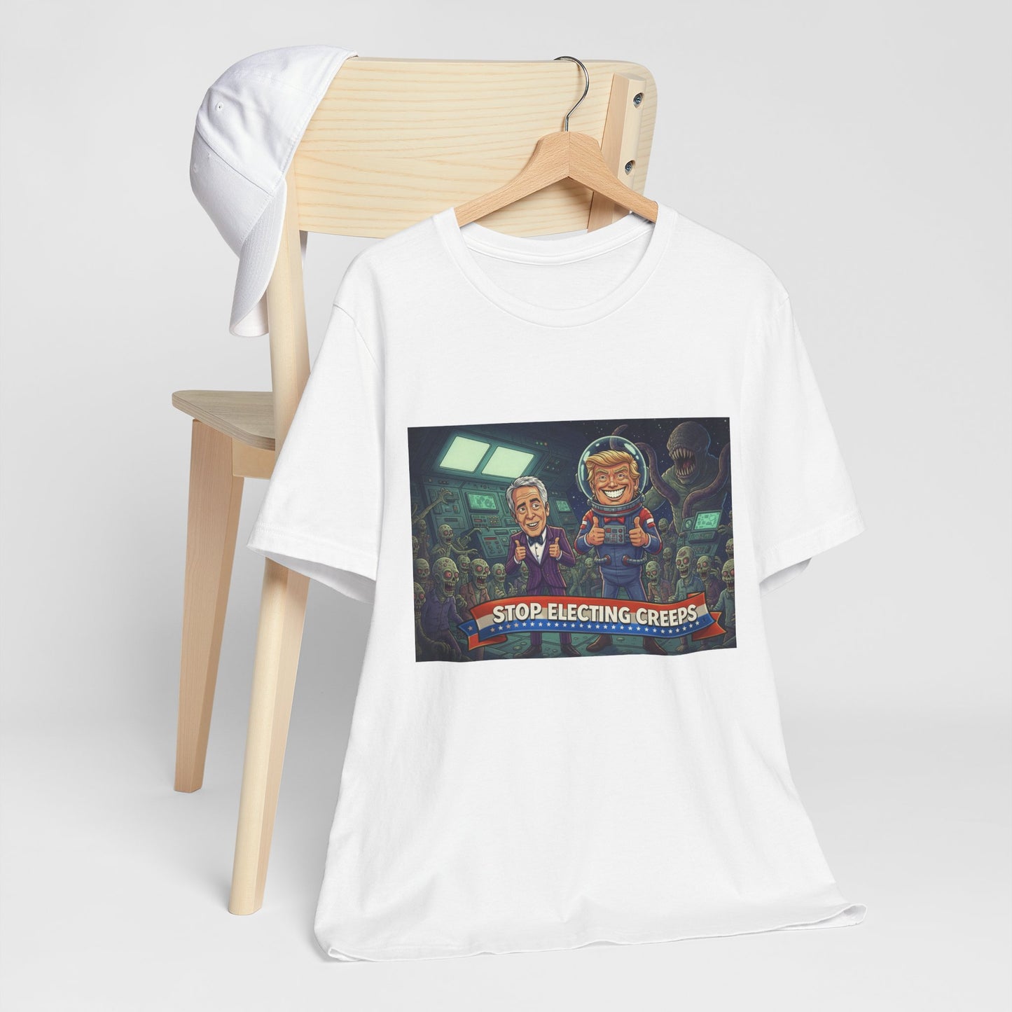 Political Satire Tee — “Stop Electing Creeps” Graphic Shirt