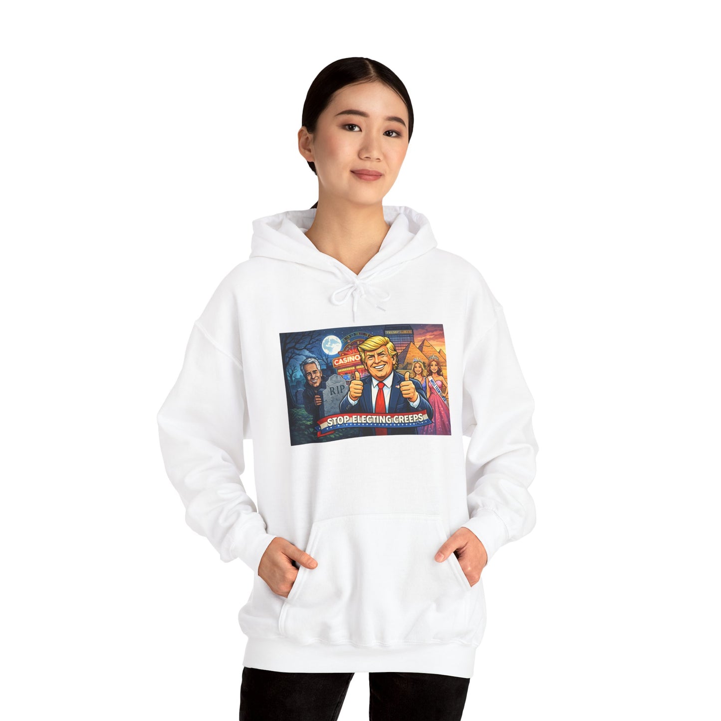Political Hoodie — 'Make America Grateful' Cartoon Trump & Supporters Graphic Hoodie