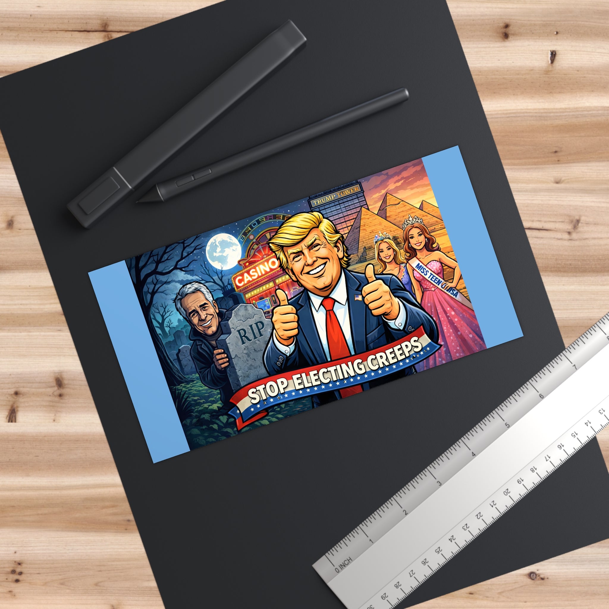 Bumper Sticker — 'Stop Electing Creeps' Political Satire Sticker (Trump Cartoon)