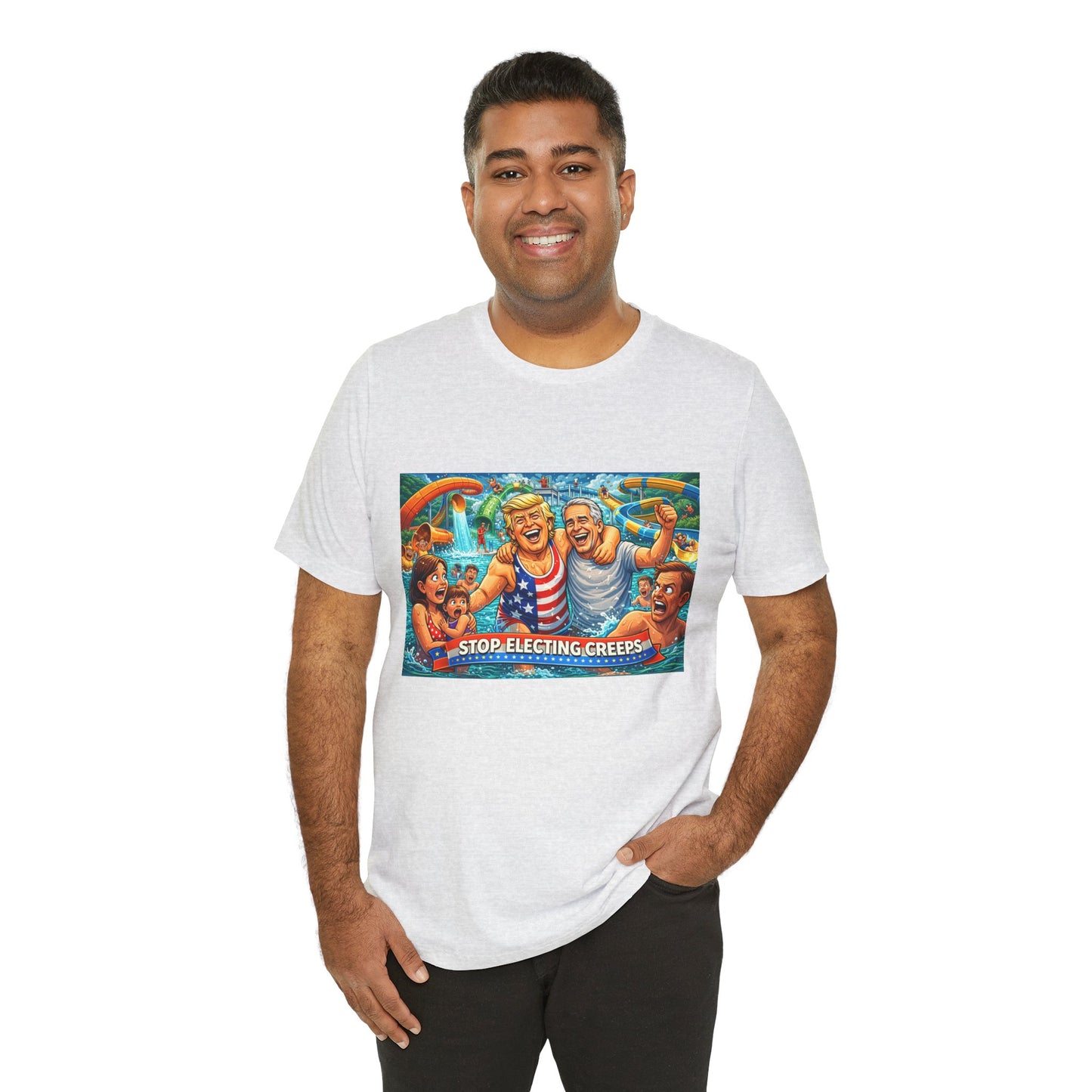 T‑Shirt — "Stop Fleecing Creeps" Beach Party Graphic Tee