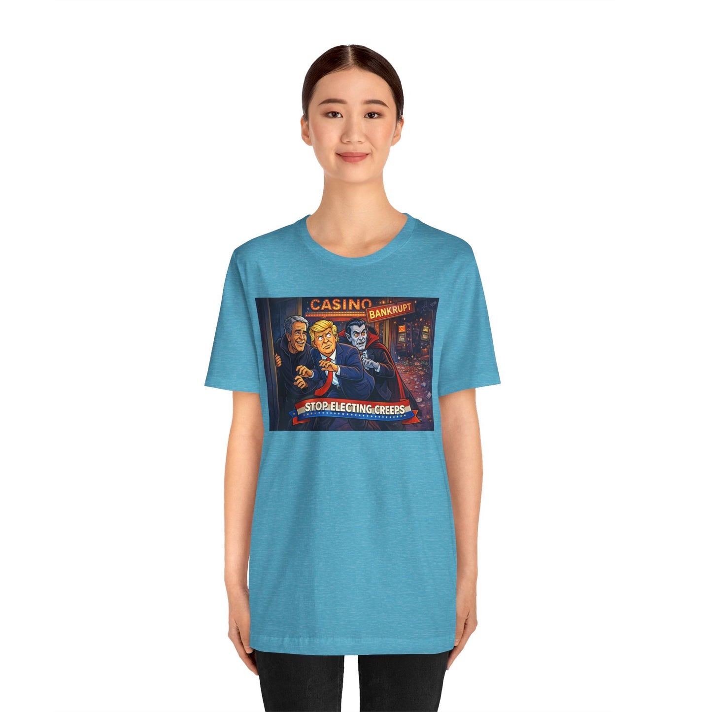 Casino Bankrupt Graphic Tee — "Stop Electing Creeps" Political Satire T‑Shirt