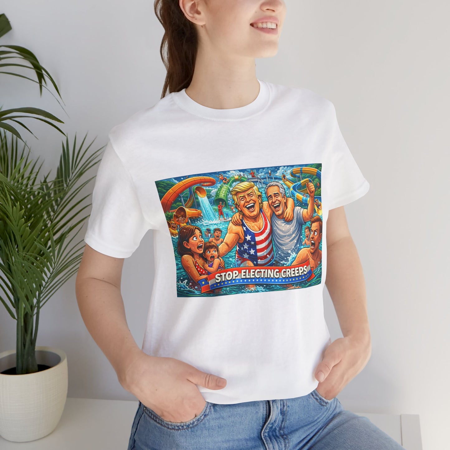 T‑Shirt — "Stop Fleecing Creeps" Beach Party Graphic Tee
