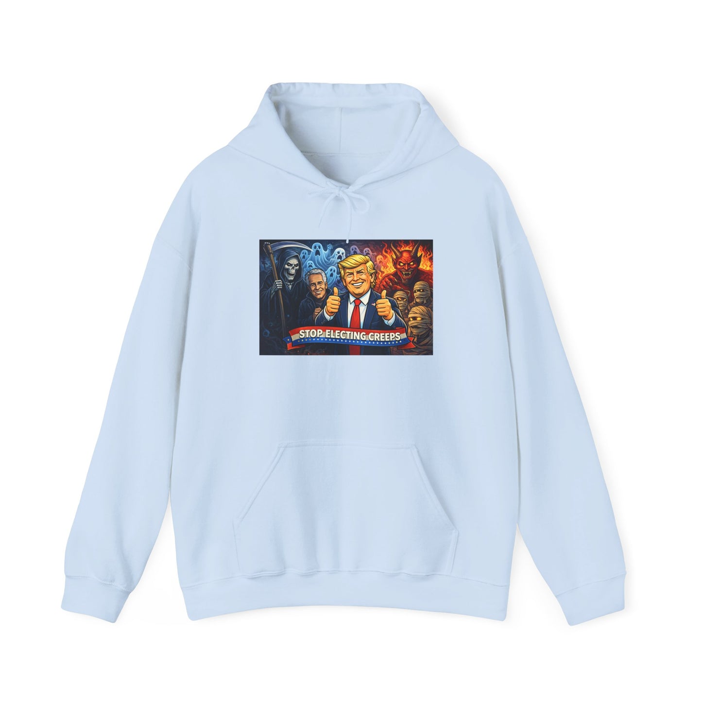 Political Caricature Hoodie — Bold Retro Satire Graphic Sweatshirt