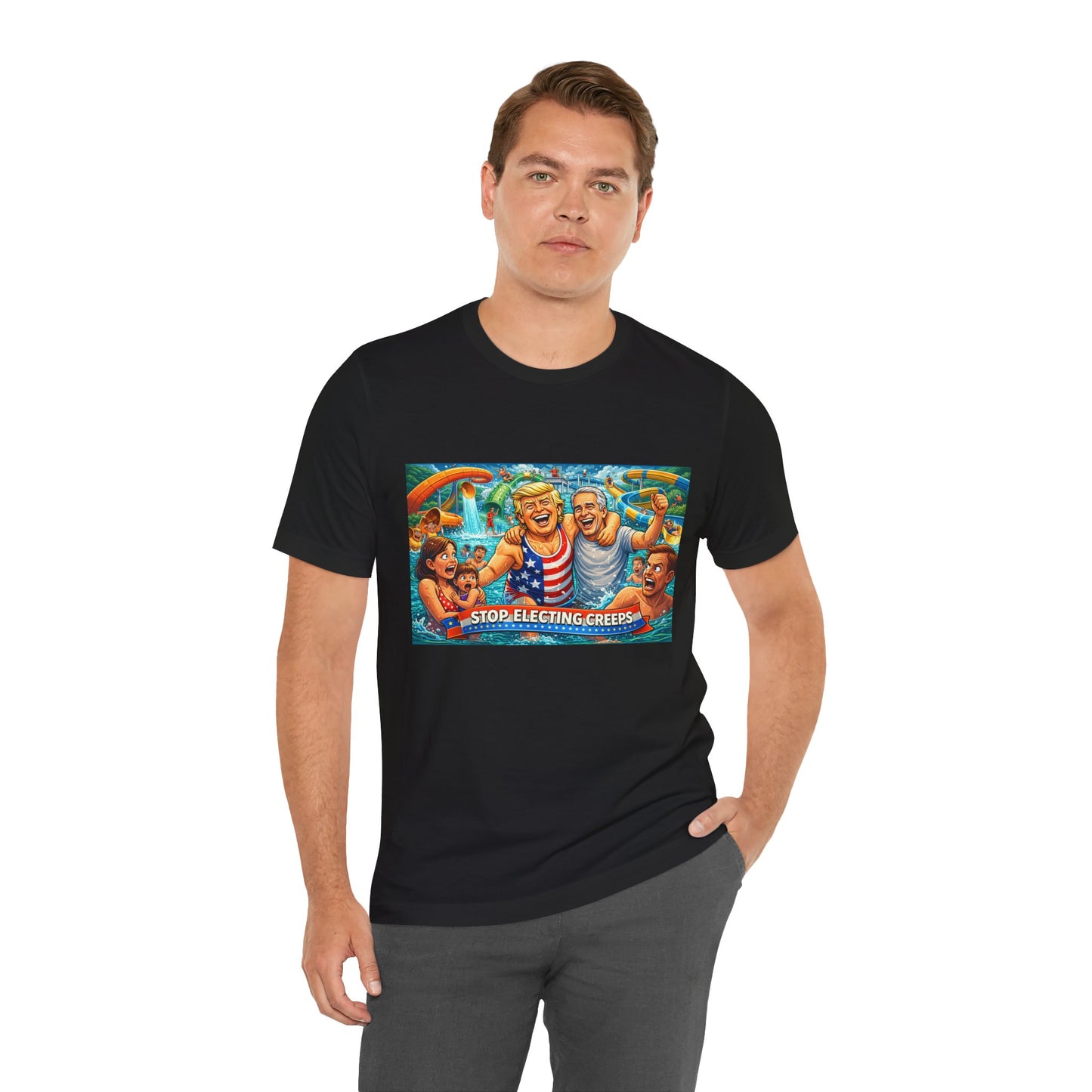 T‑Shirt — "Stop Fleecing Creeps" Beach Party Graphic Tee