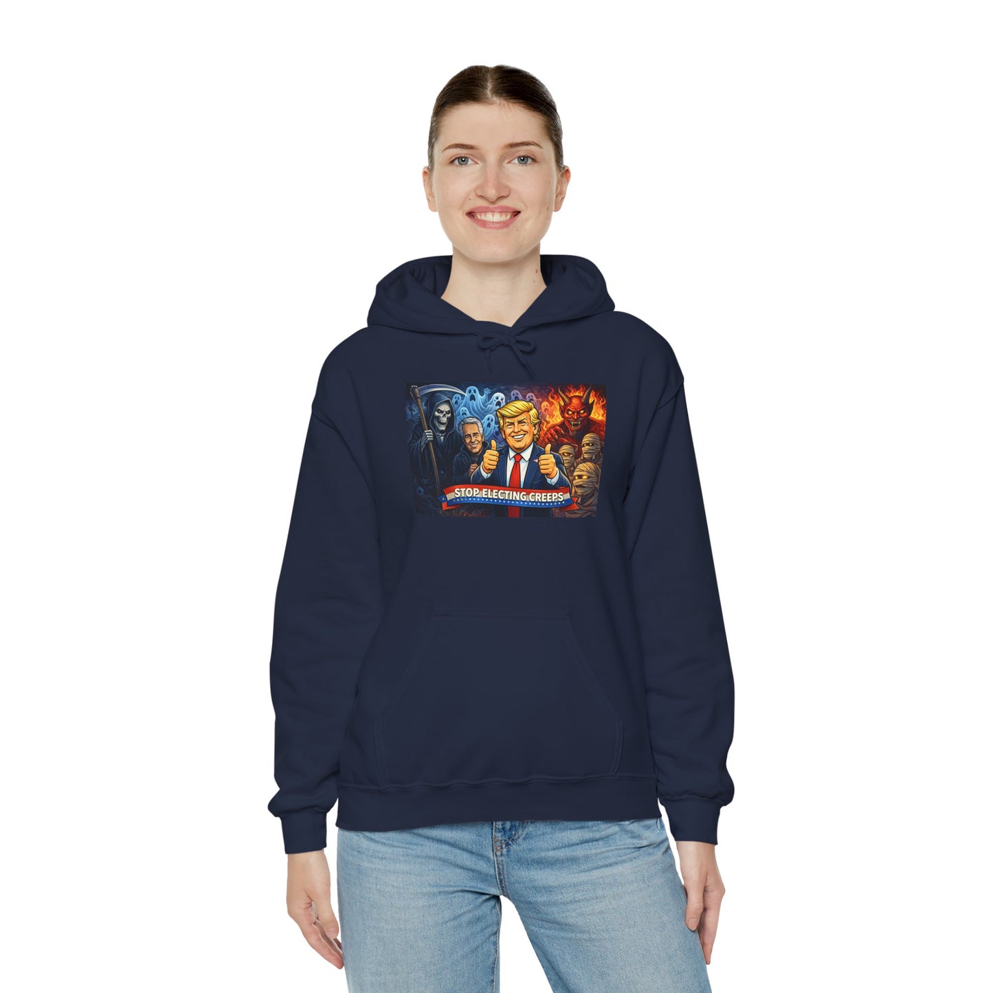 Political Caricature Hoodie — Bold Retro Satire Graphic Sweatshirt