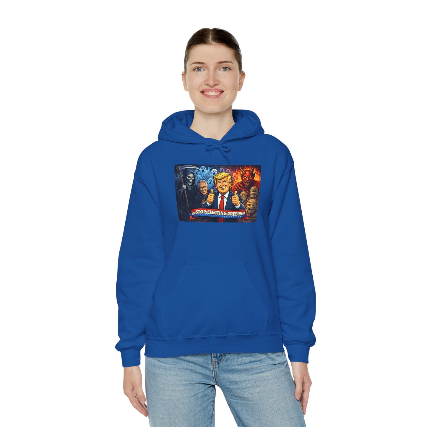 Political Caricature Hoodie — Bold Retro Satire Graphic Sweatshirt