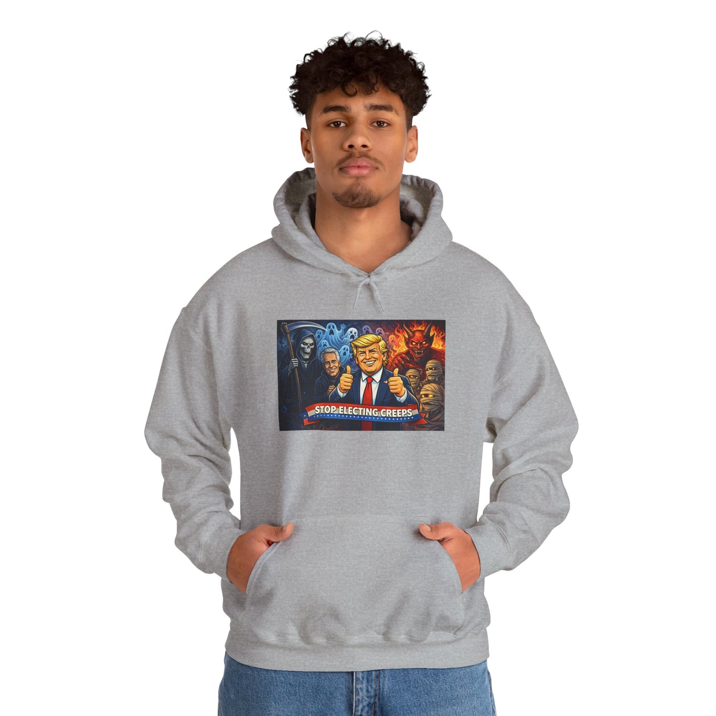 Political Caricature Hoodie — Bold Retro Satire Graphic Sweatshirt