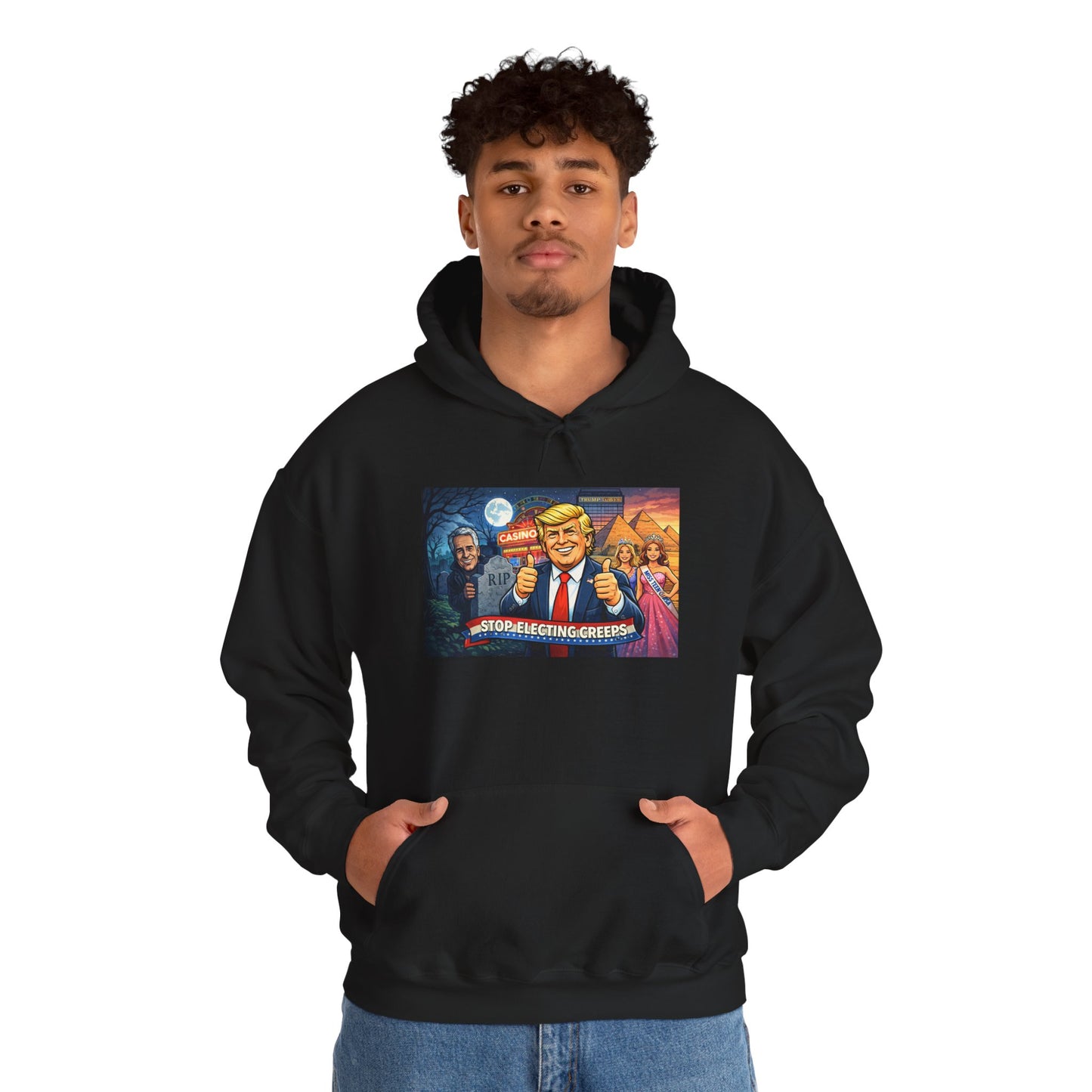 Political Hoodie — 'Make America Grateful' Cartoon Trump & Supporters Graphic Hoodie