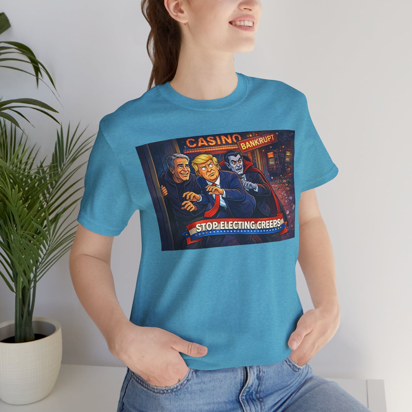 Casino Bankrupt Graphic Tee — "Stop Electing Creeps" Political Satire T‑Shirt