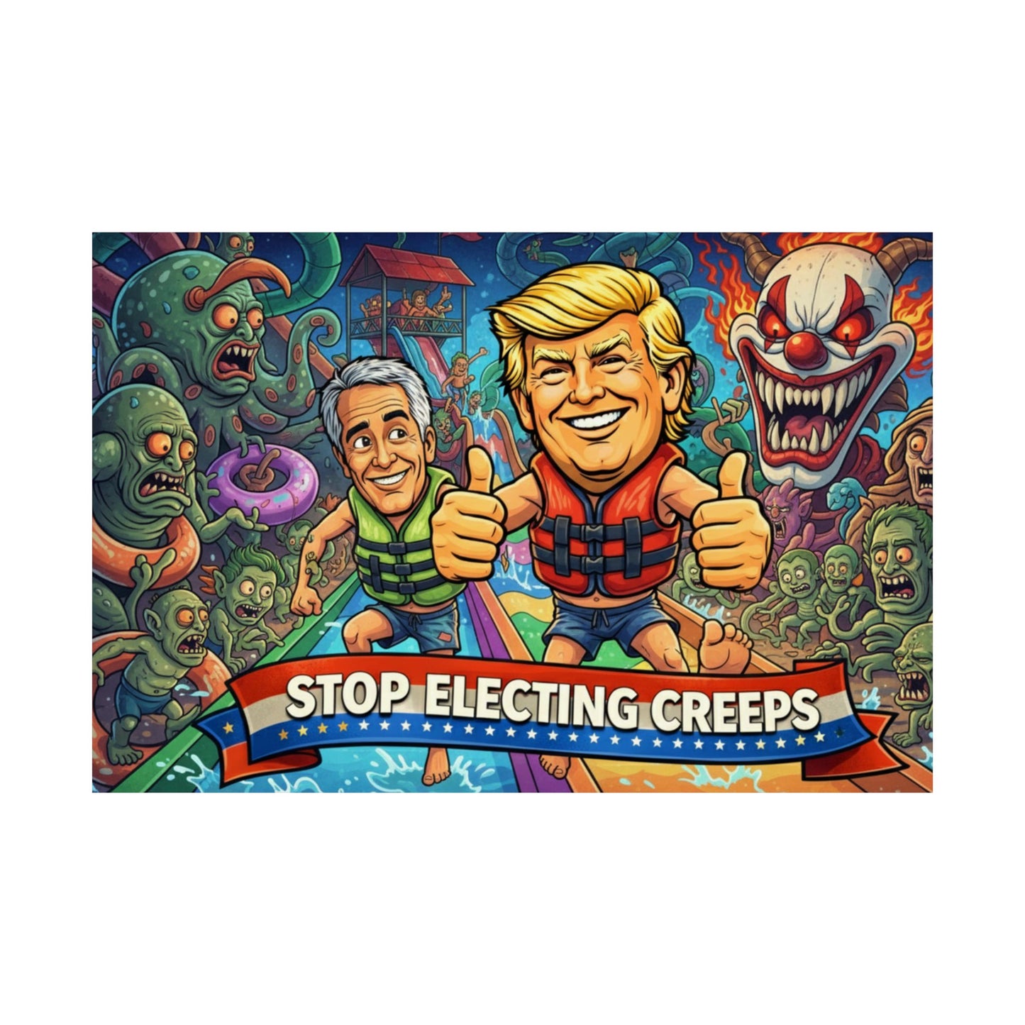 Political Satire Poster — "Stop Electing Creeps" Matte Horizontal Poster
