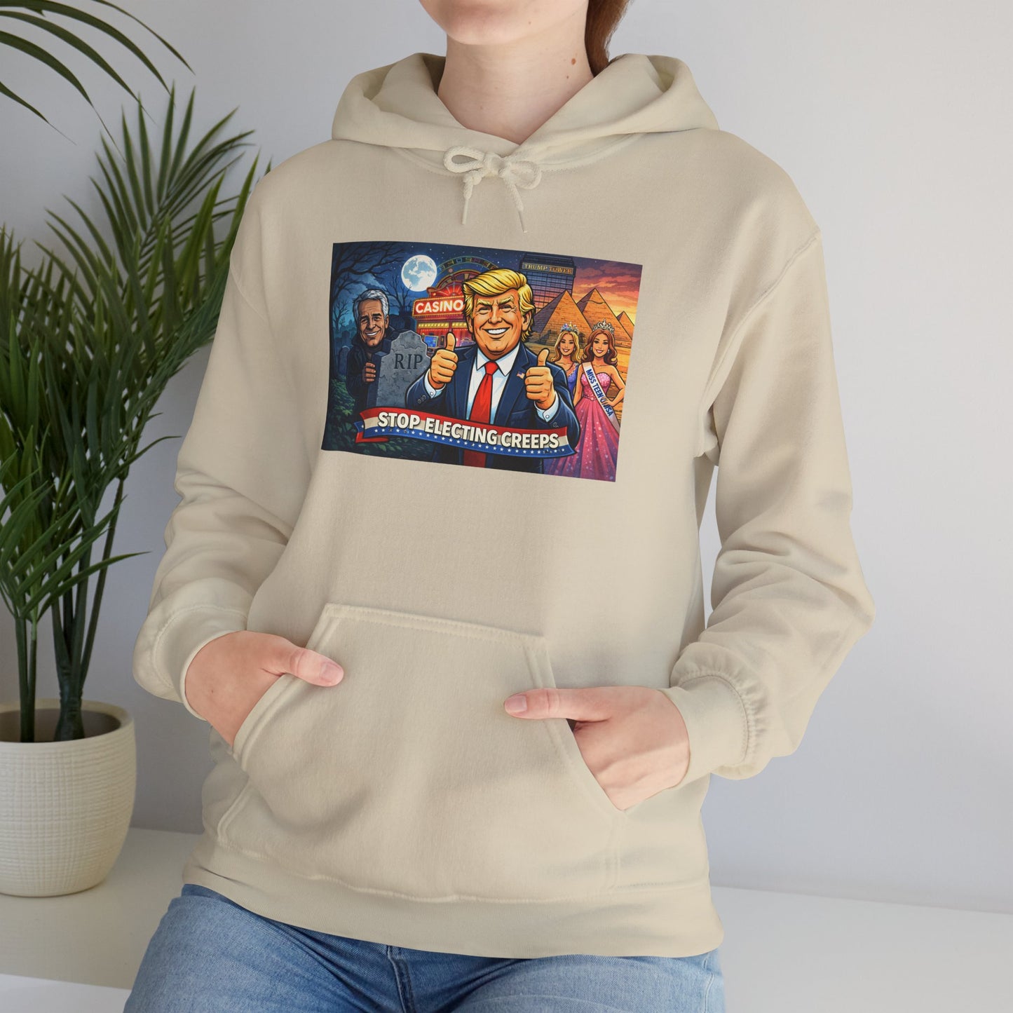 Political Hoodie — 'Make America Grateful' Cartoon Trump & Supporters Graphic Hoodie