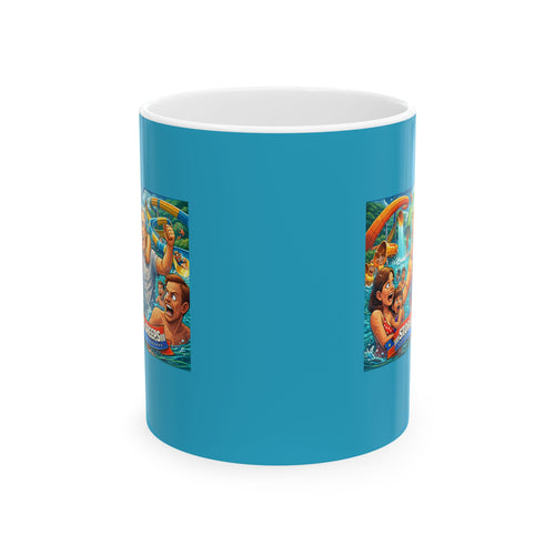 Beach Day Ceramic Mug — Retro Surfing Cartoon Design (11oz & 15oz)
