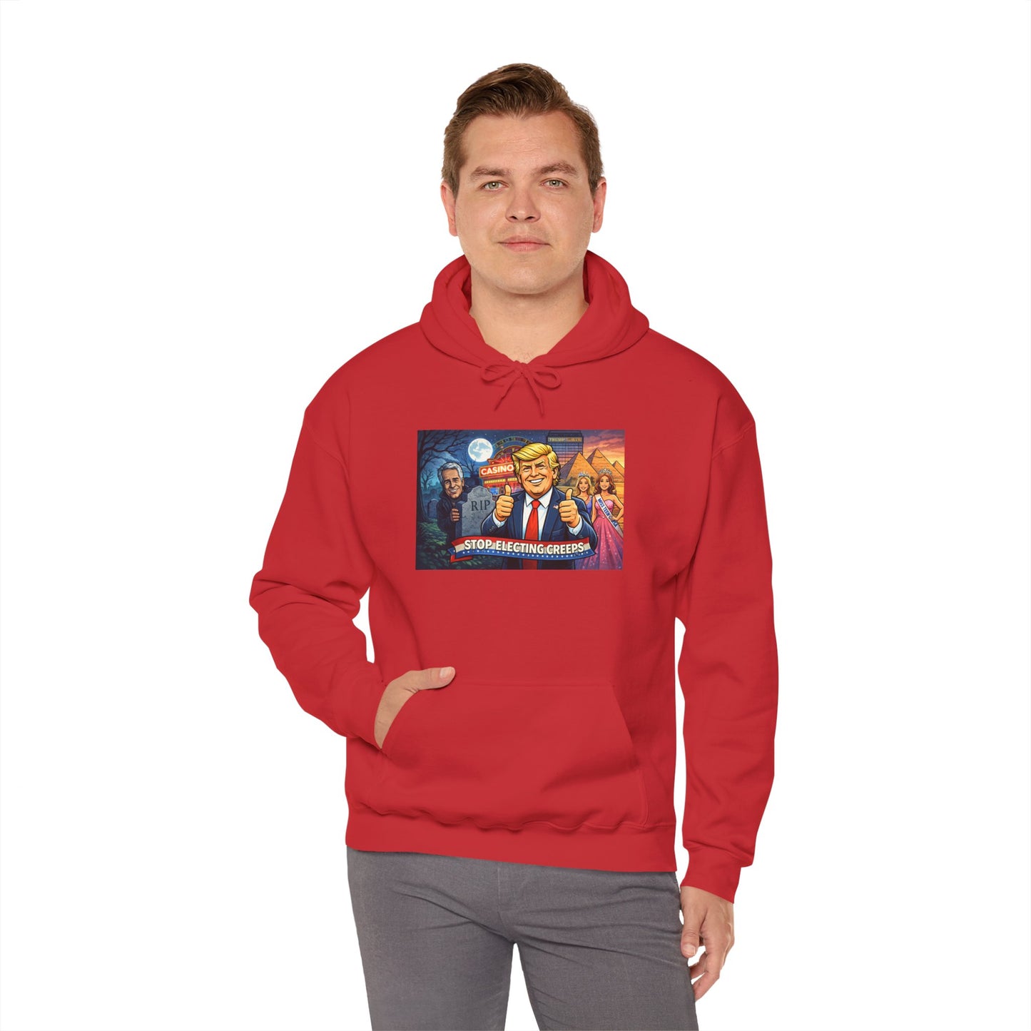 Political Hoodie — 'Make America Grateful' Cartoon Trump & Supporters Graphic Hoodie