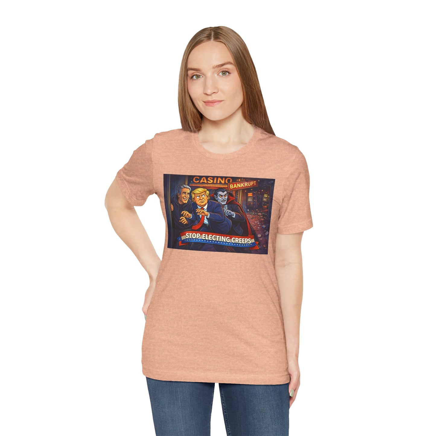 Casino Bankrupt Graphic Tee — "Stop Electing Creeps" Political Satire T‑Shirt