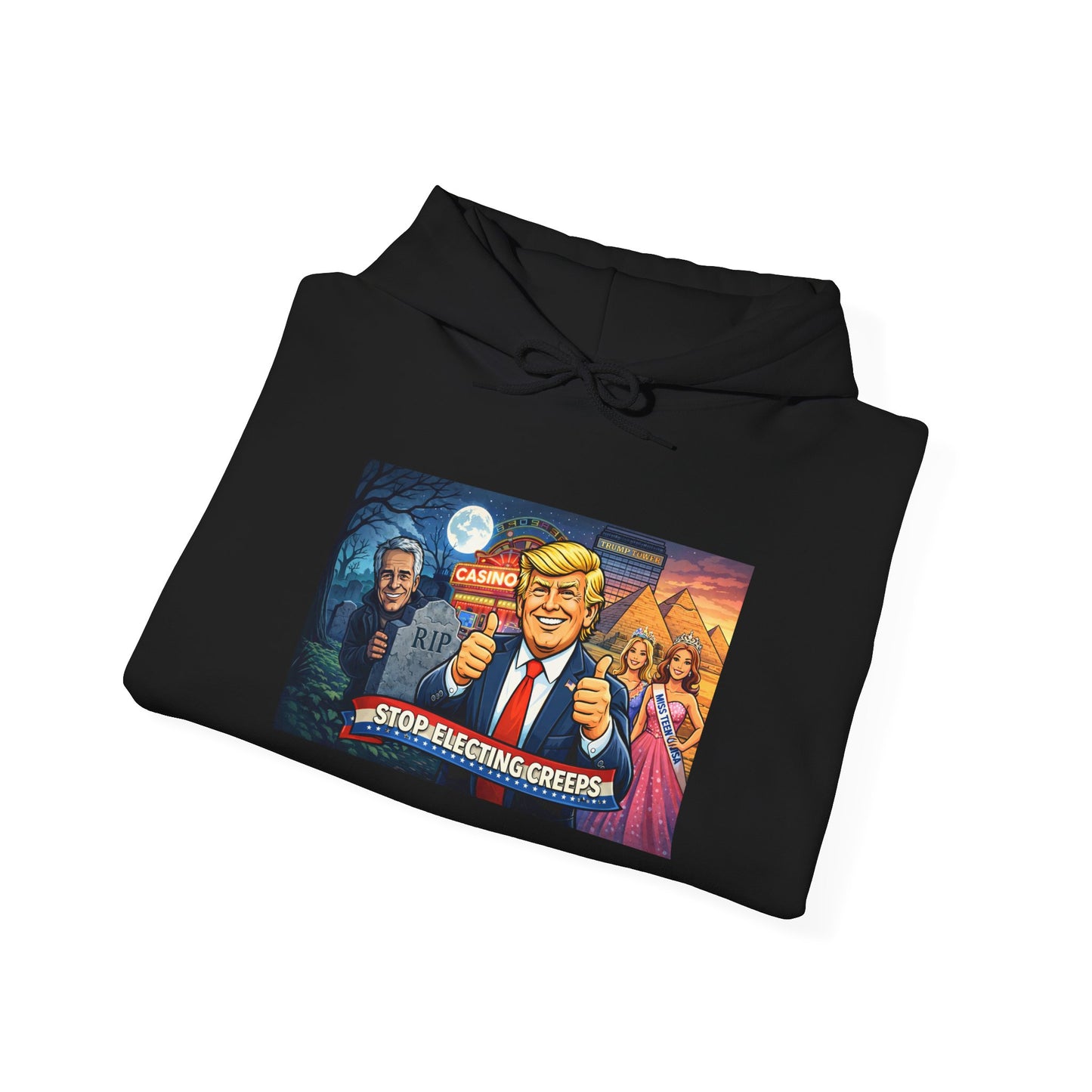 Political Hoodie — 'Make America Grateful' Cartoon Trump & Supporters Graphic Hoodie