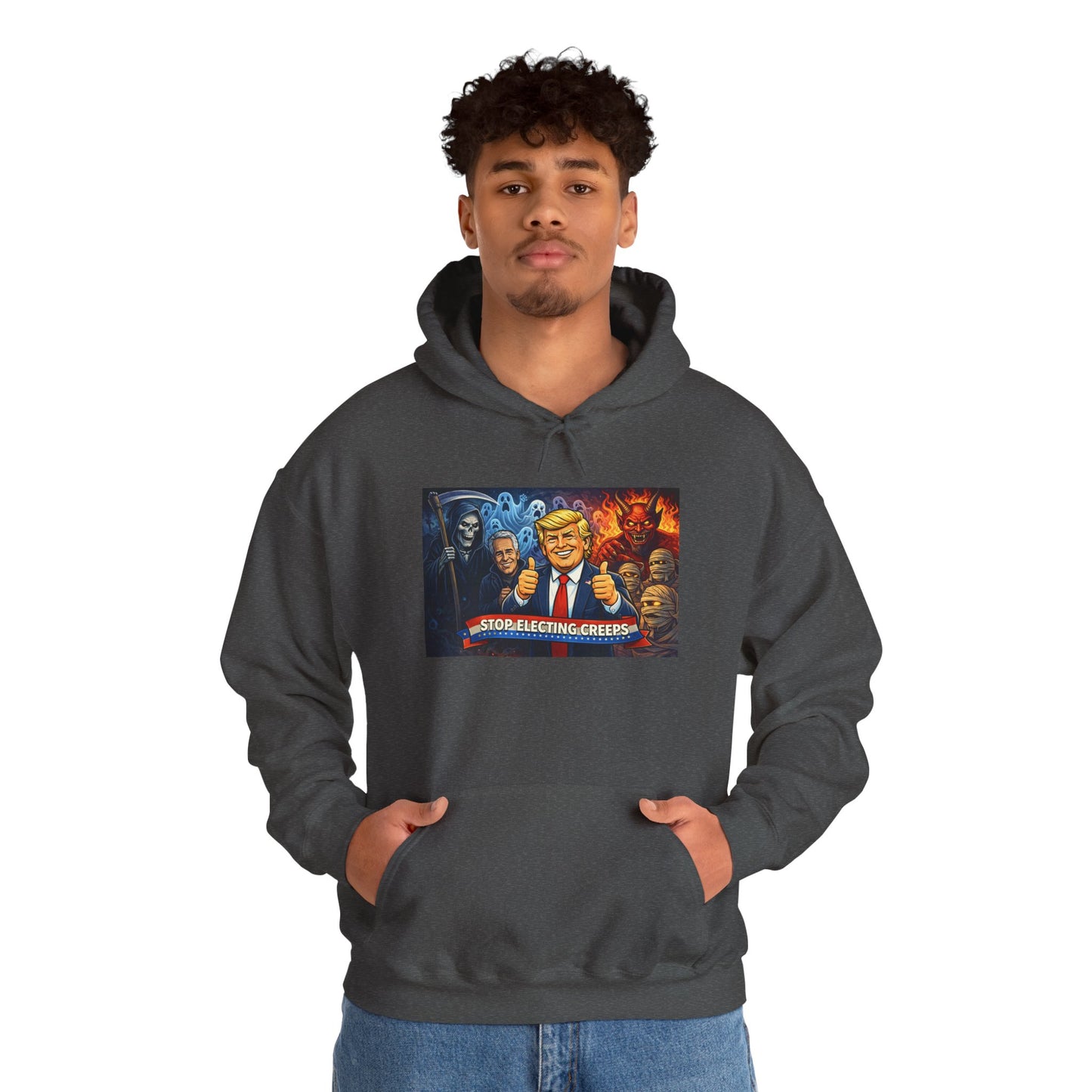 Political Caricature Hoodie — Bold Retro Satire Graphic Sweatshirt