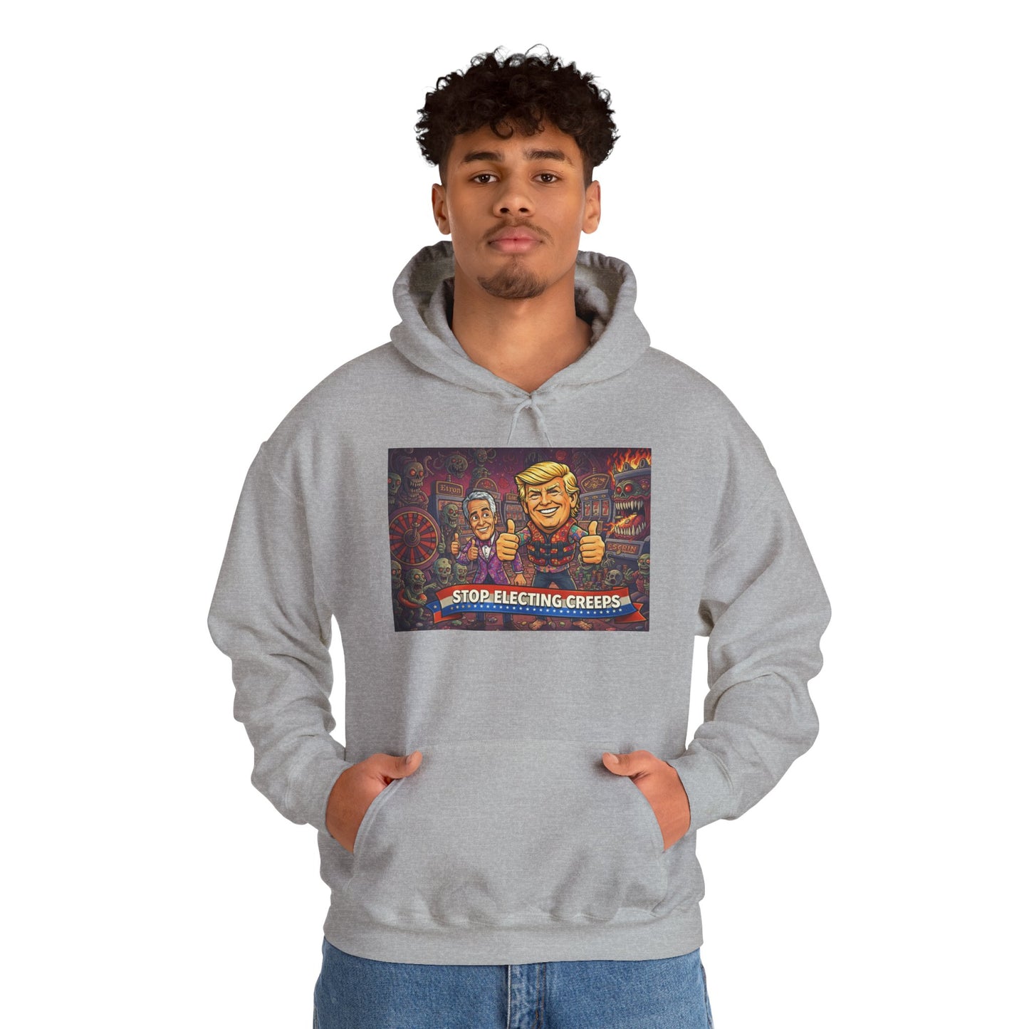 Political Satire Hoodie — "Stop Electing Creeps" Graphic Pullover