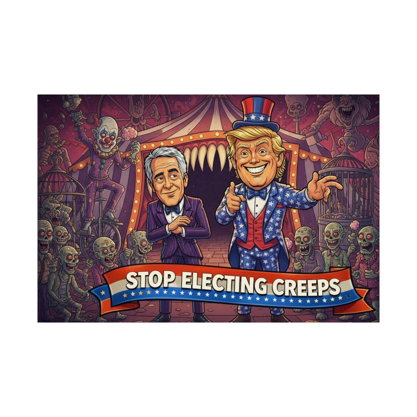 Stop Electing Creeps Matte Horizontal Poster — Political Satire Carnival Art