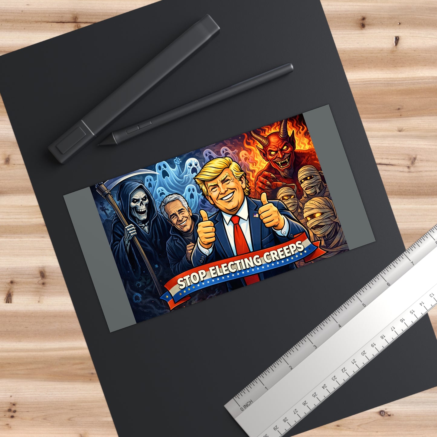 Stop Electing Creeps Bumper Sticker — Trump Cartoon Thumbs Up Political Decal